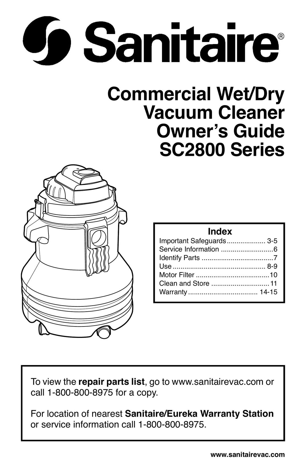 Sanitaire SC2800 Vacuum Cleaner User Manual