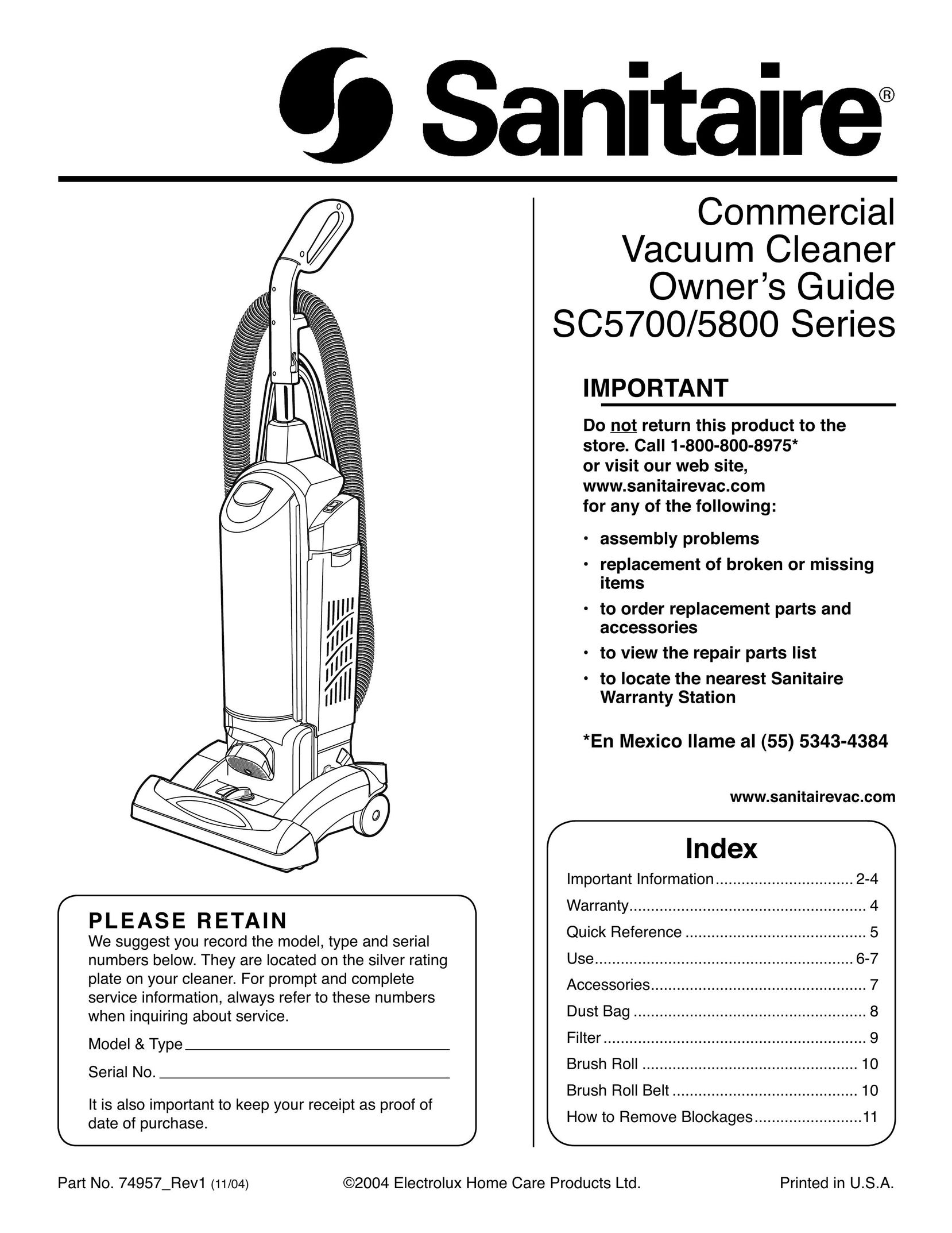 Sanitaire SC5700 Vacuum Cleaner User Manual