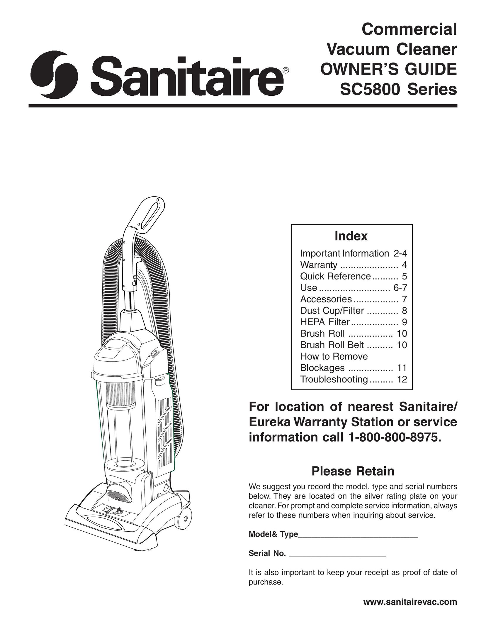 Sanitaire SC5800 Series Vacuum Cleaner User Manual