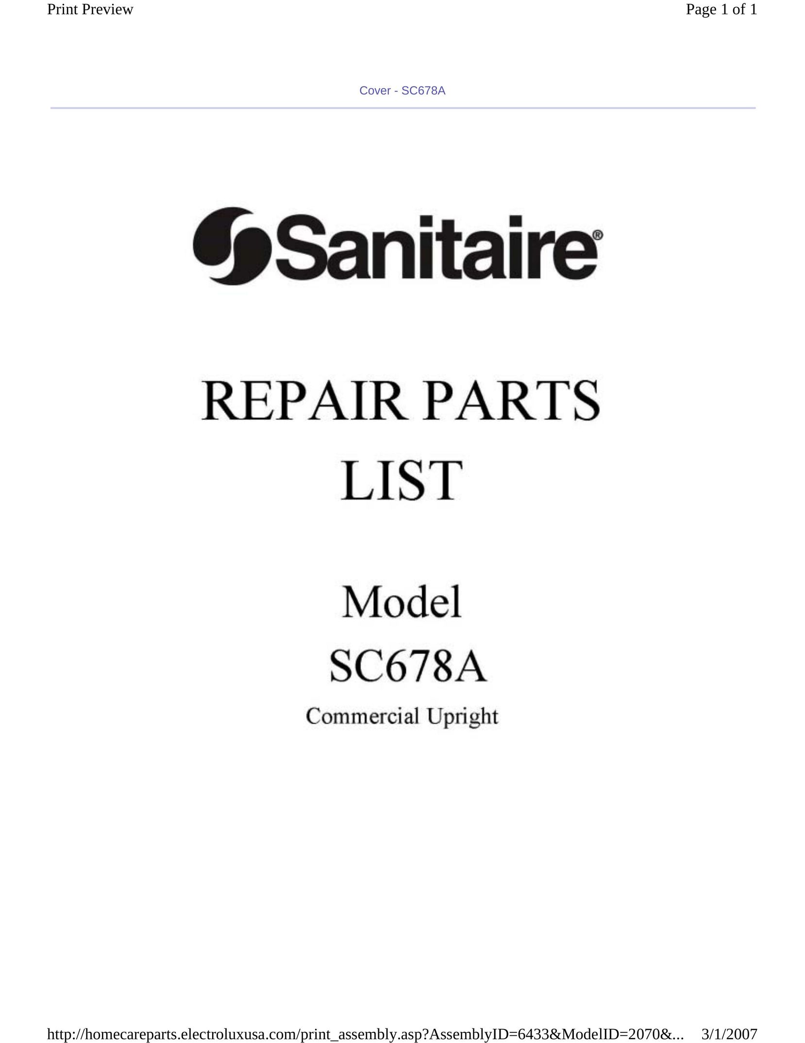 Sanitaire SC678A Vacuum Cleaner User Manual
