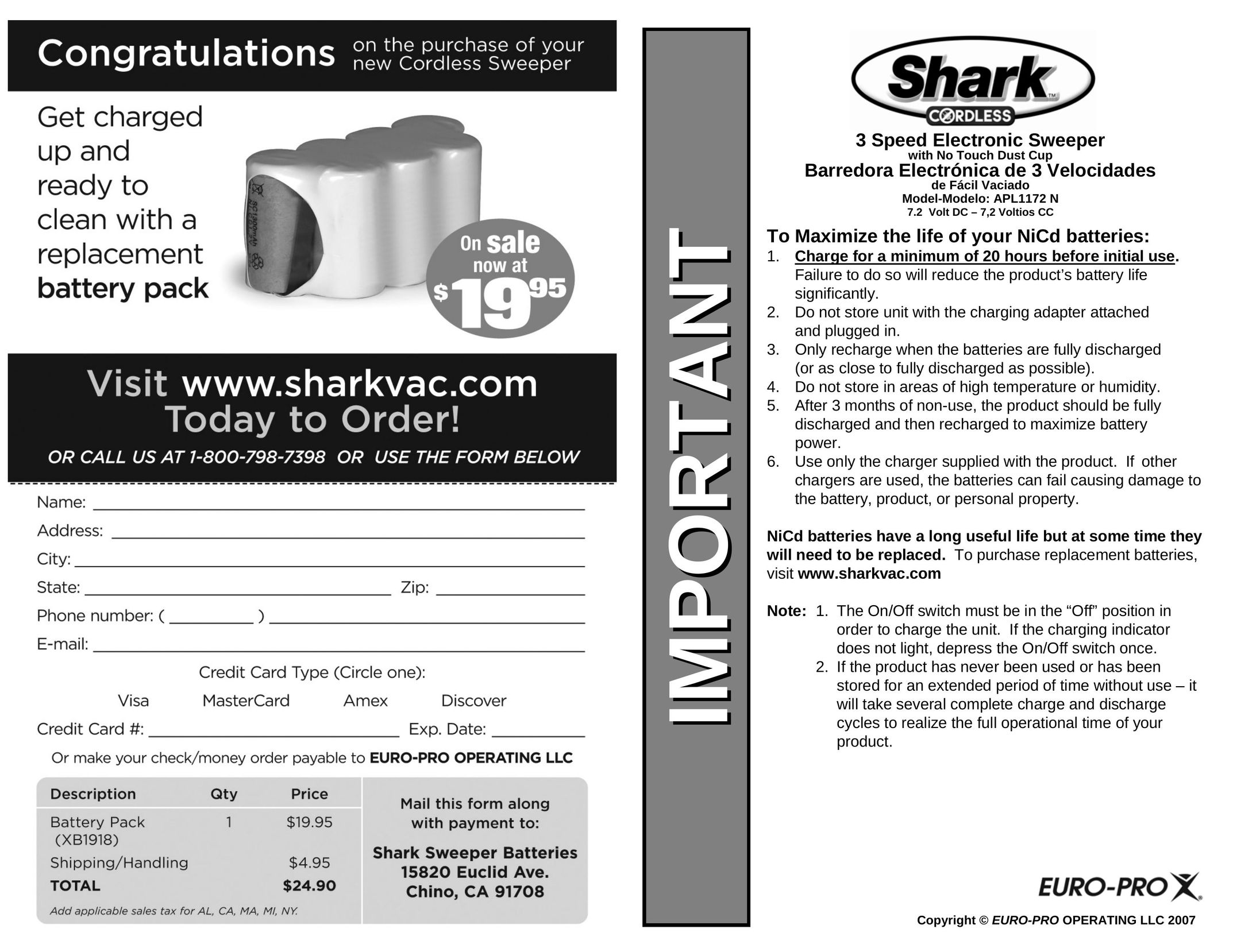 Shark APL1172 N Vacuum Cleaner User Manual