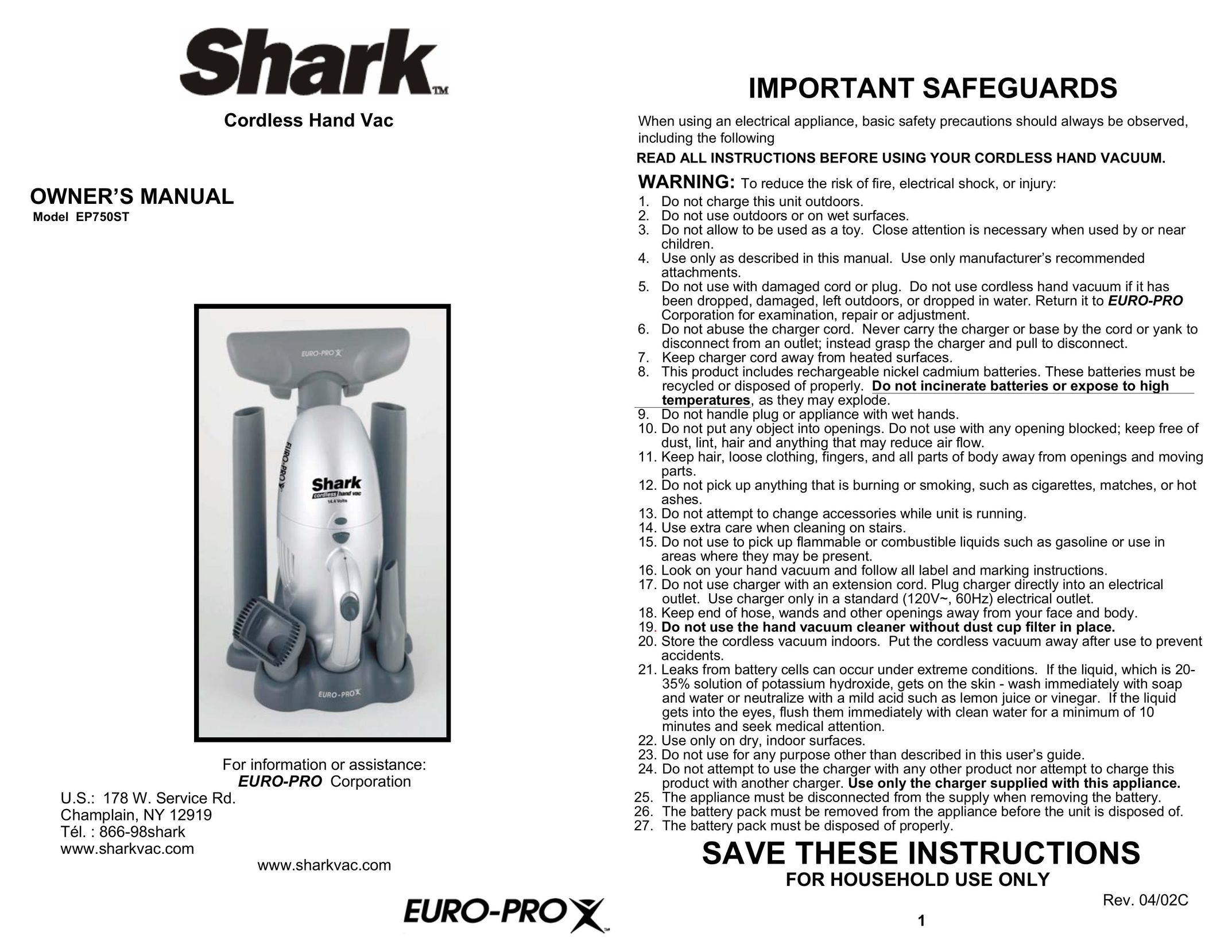 Shark EP750ST Vacuum Cleaner User Manual