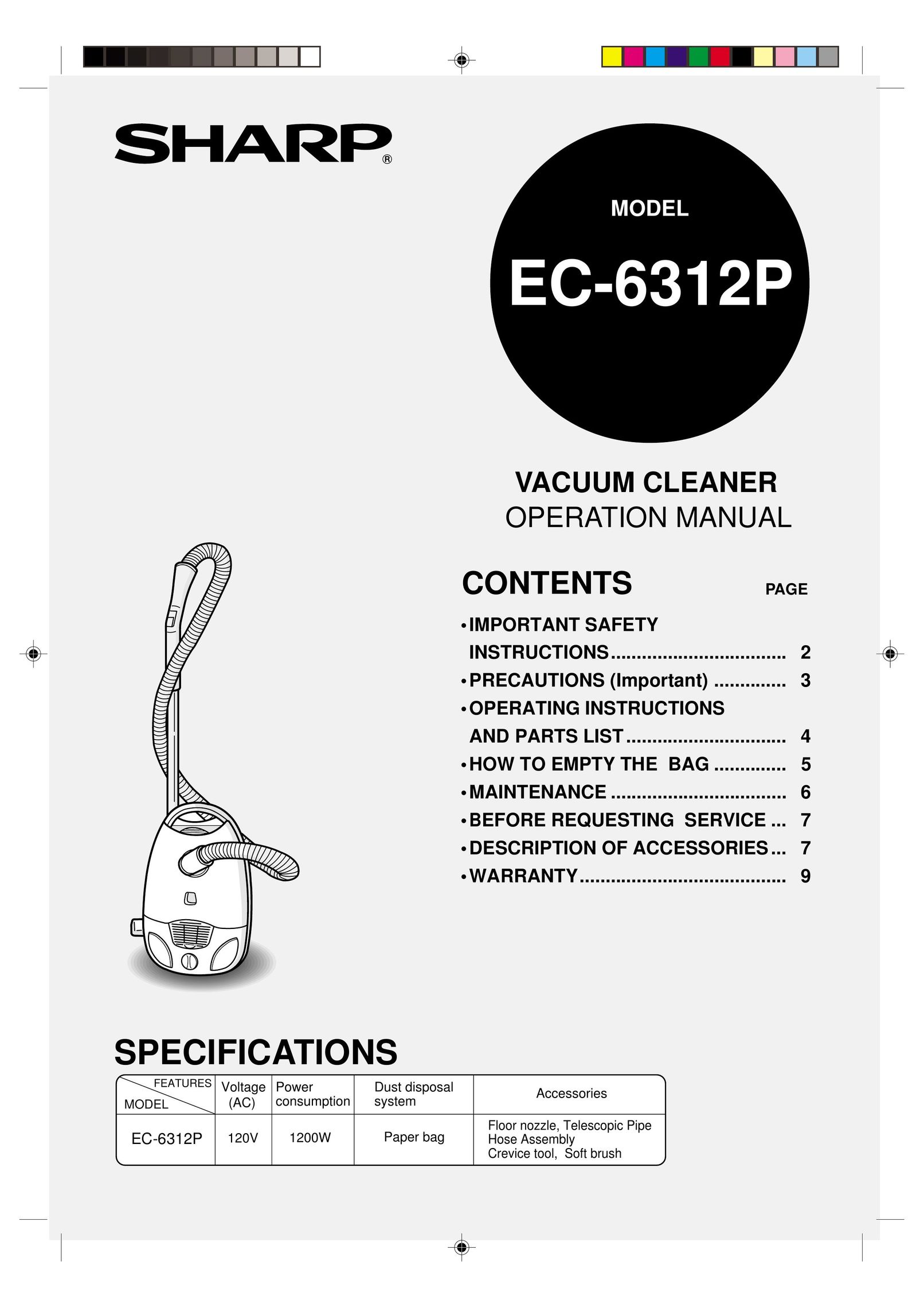 Sharp EC-6312P Vacuum Cleaner User Manual