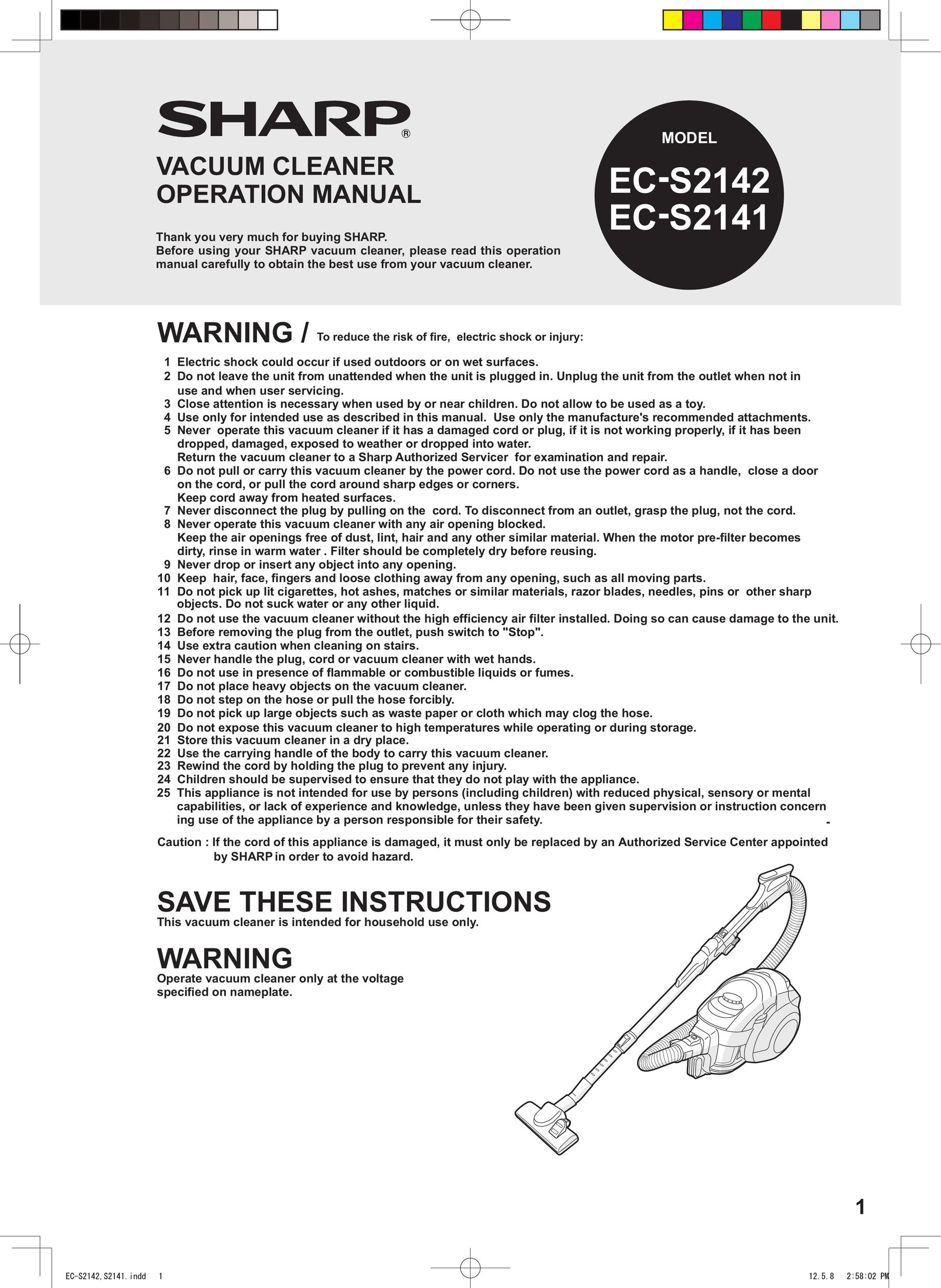 Sharp EC-S2142 Vacuum Cleaner User Manual