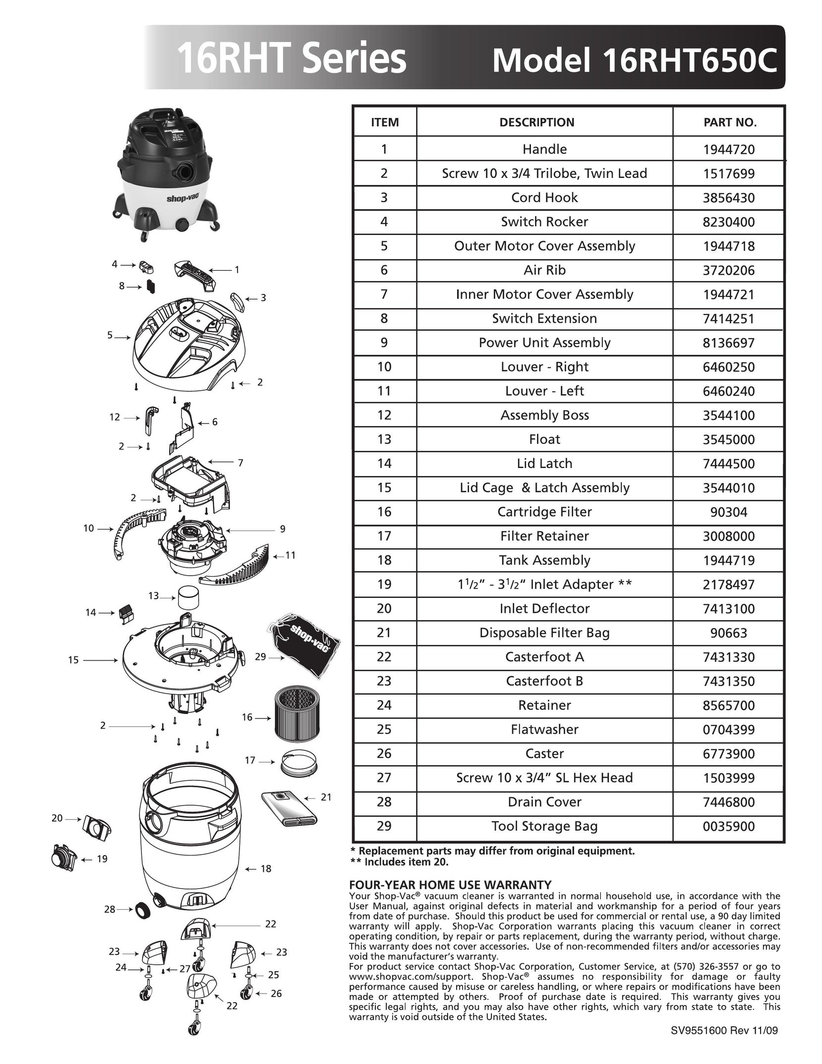 Shop-Vac 16RHT650C Vacuum Cleaner User Manual