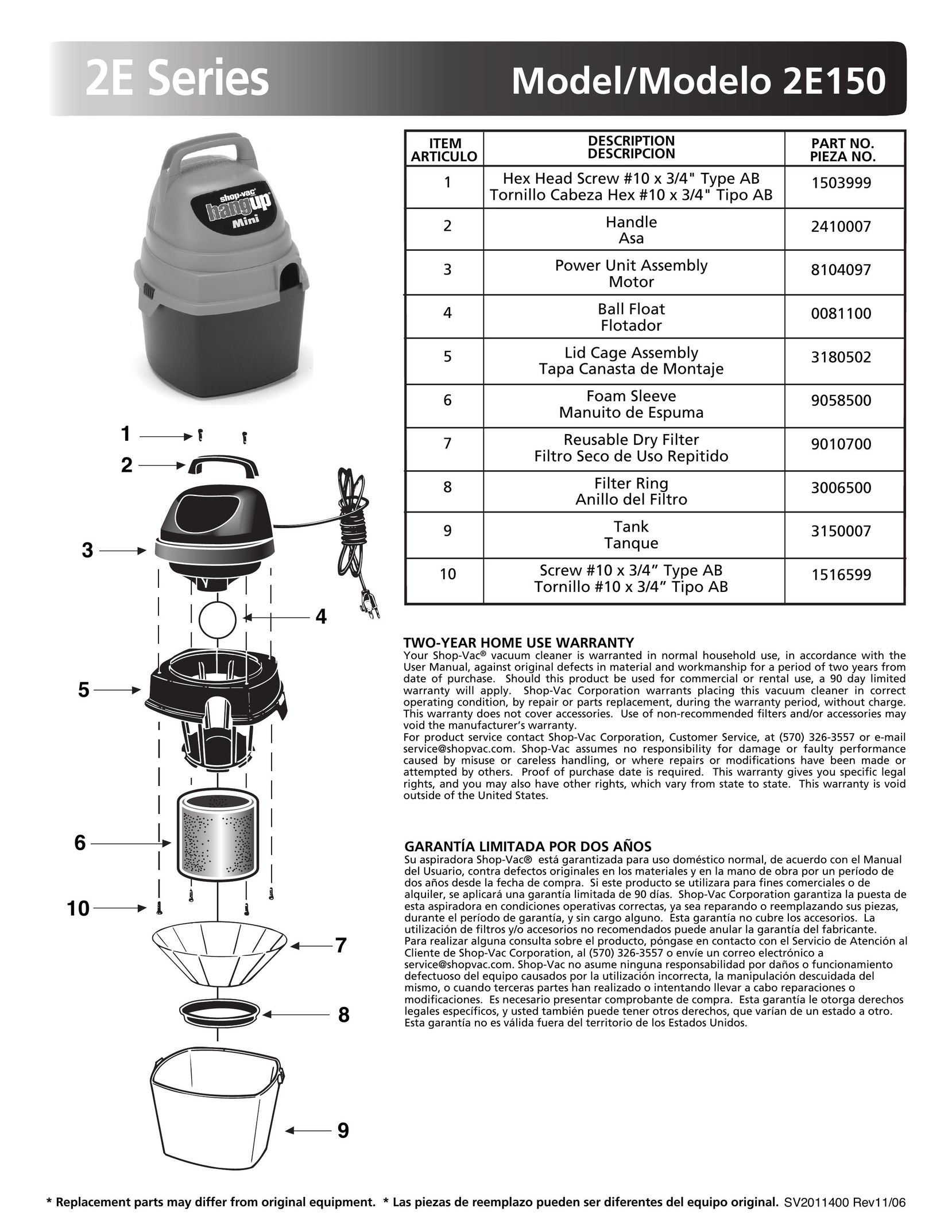 Shop-Vac 2.00E+150 Vacuum Cleaner User Manual