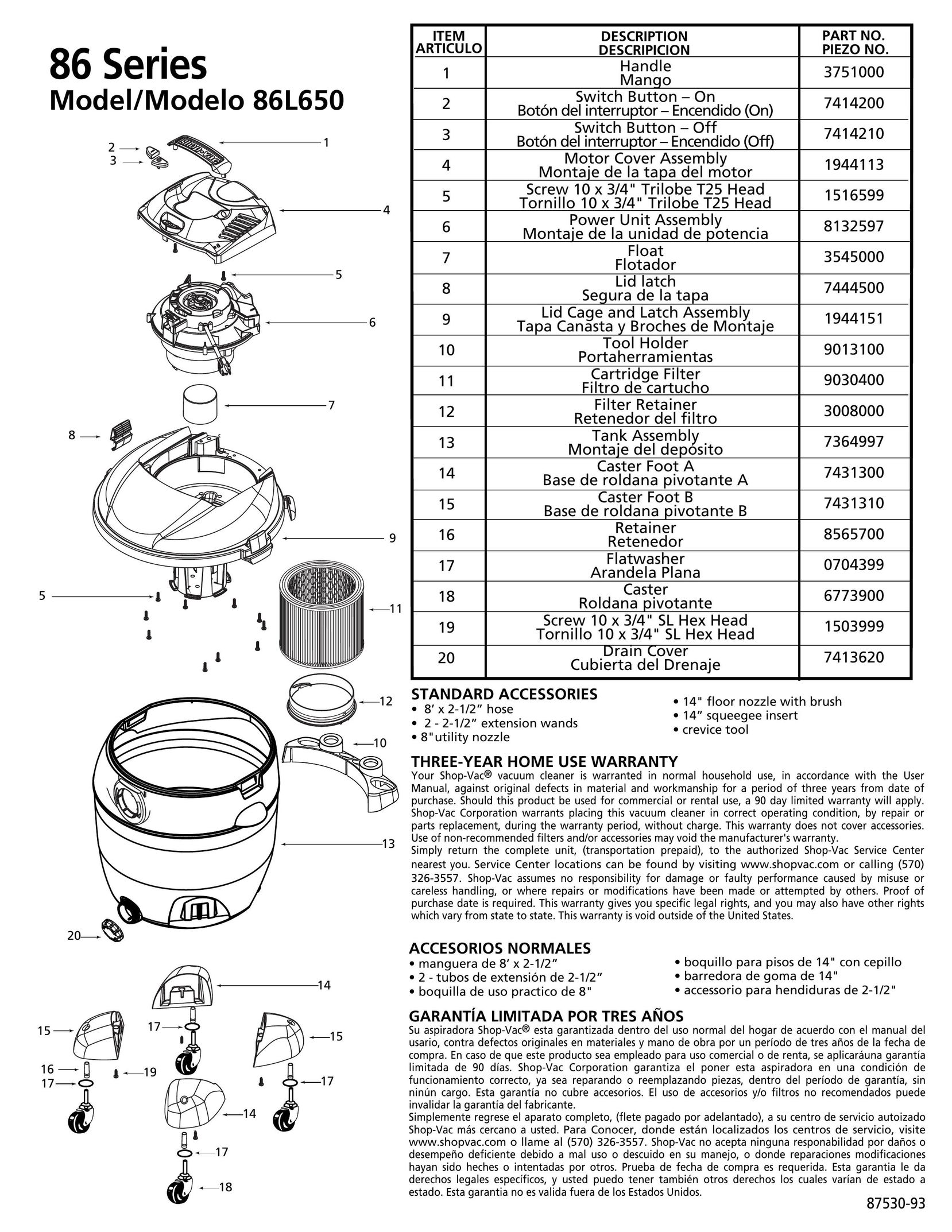 Shop-Vac 86L650 Vacuum Cleaner User Manual