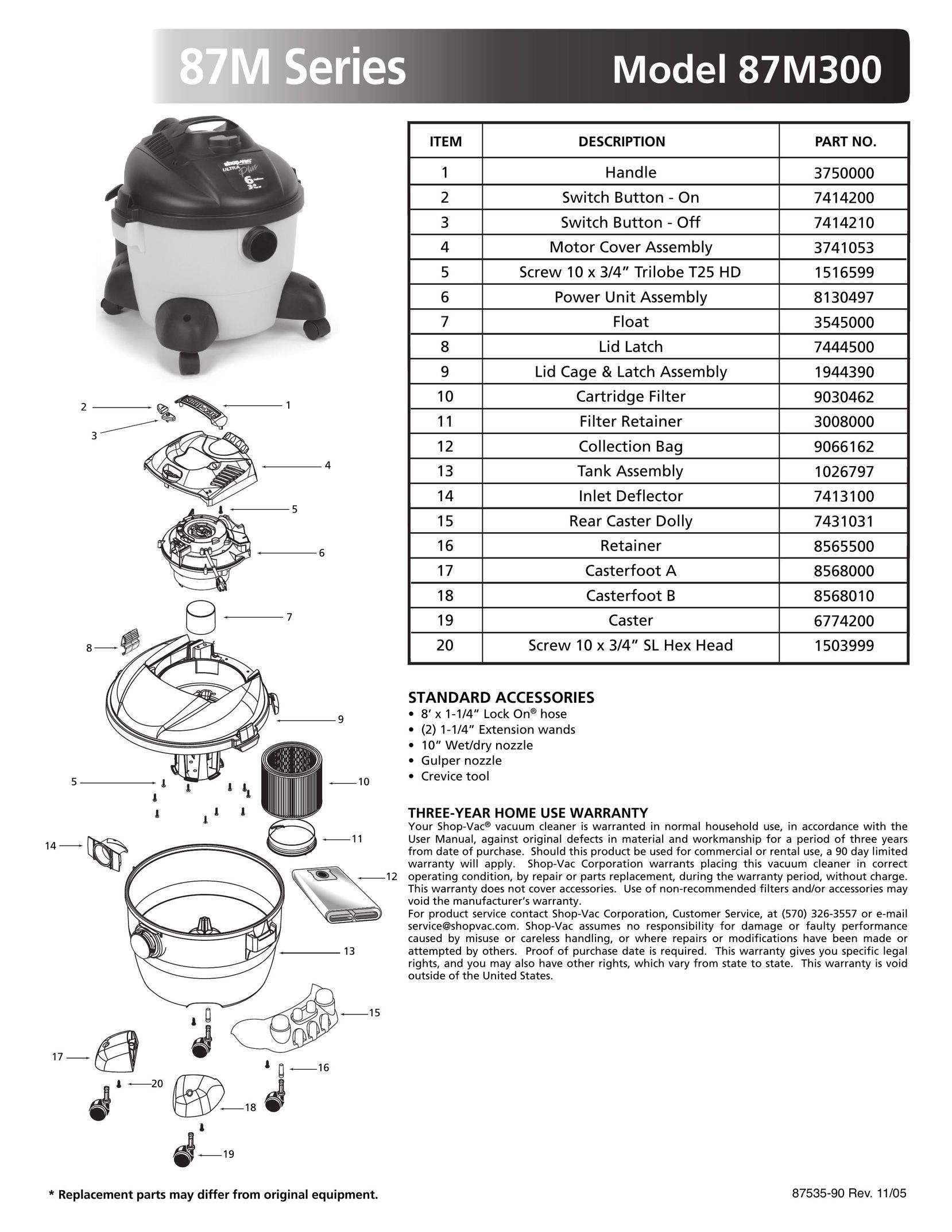 Shop-Vac 87M300 Vacuum Cleaner User Manual