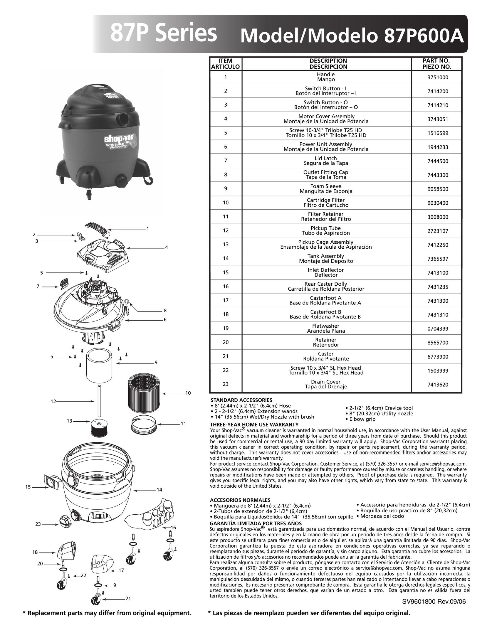Shop-Vac 87p600a Vacuum Cleaner User Manual
