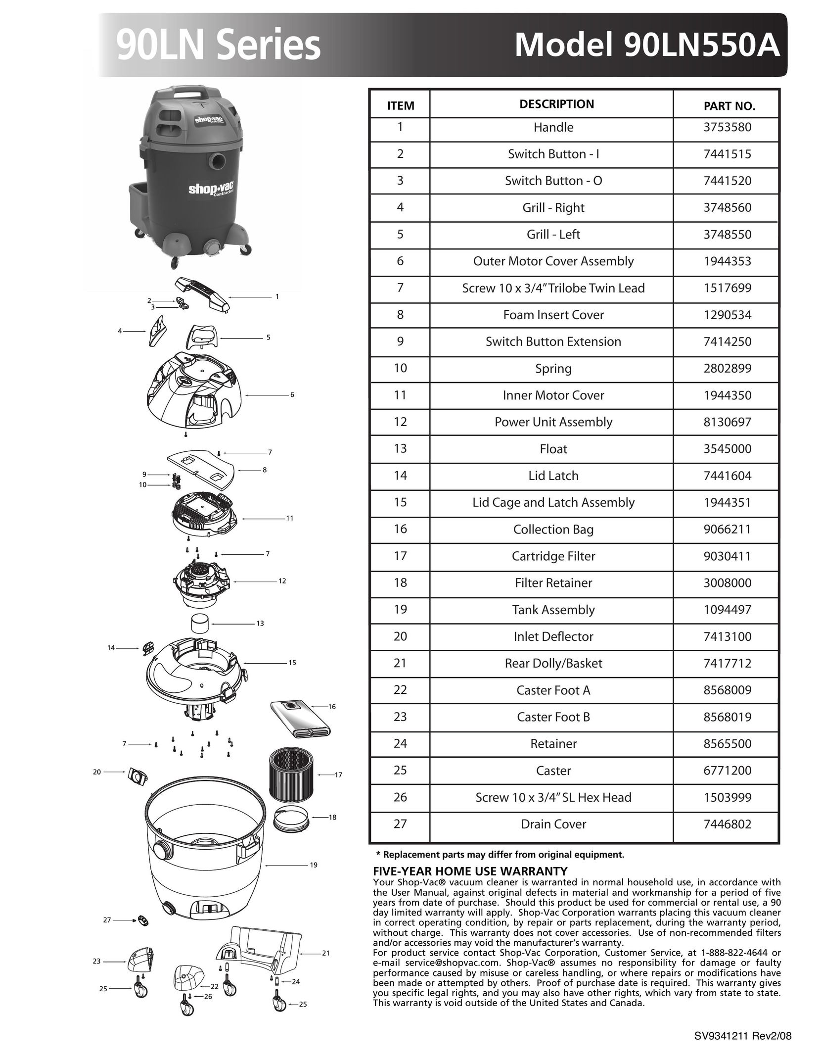 Shop-Vac 90LN550A Vacuum Cleaner User Manual