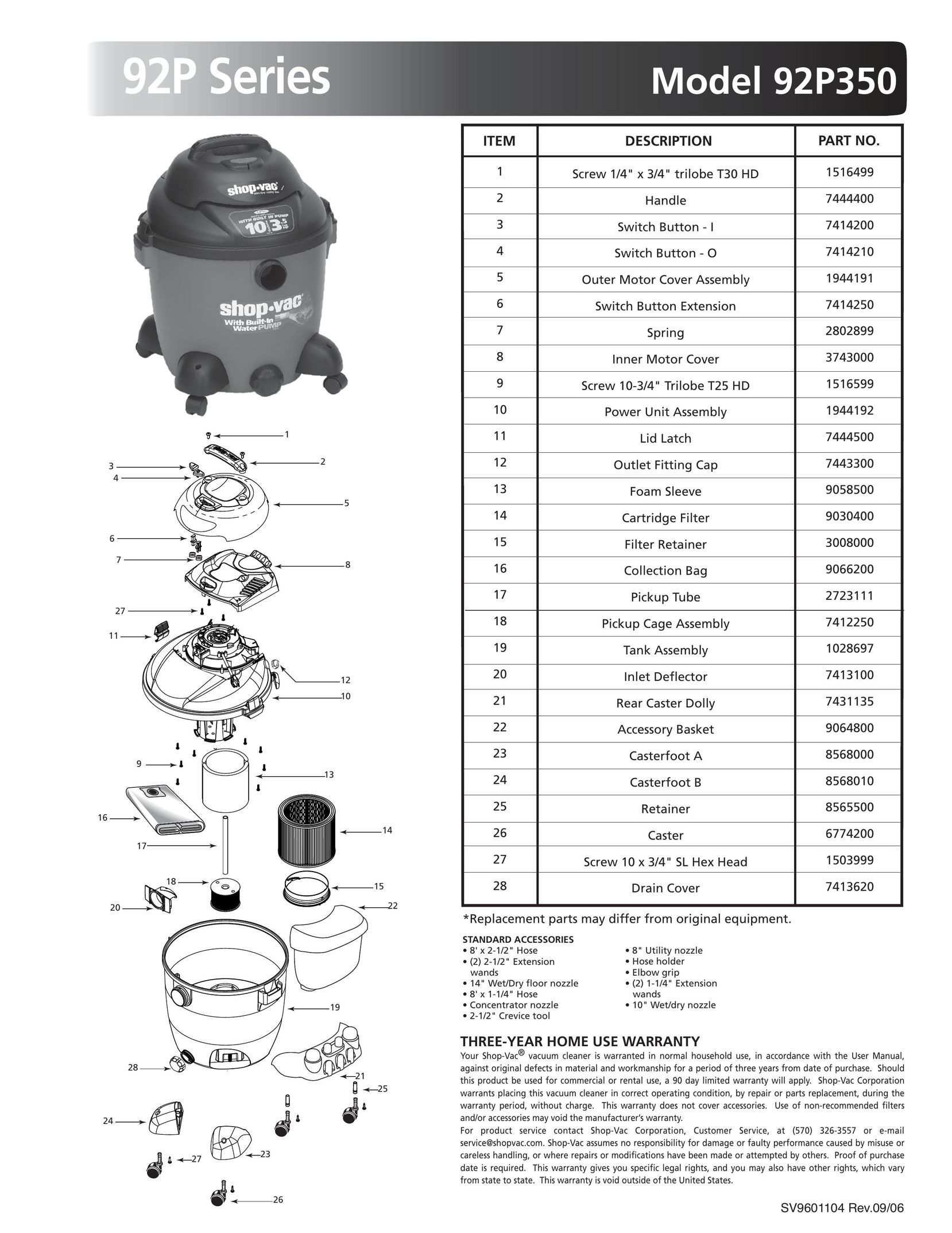 Shop-Vac 92P350 Vacuum Cleaner User Manual