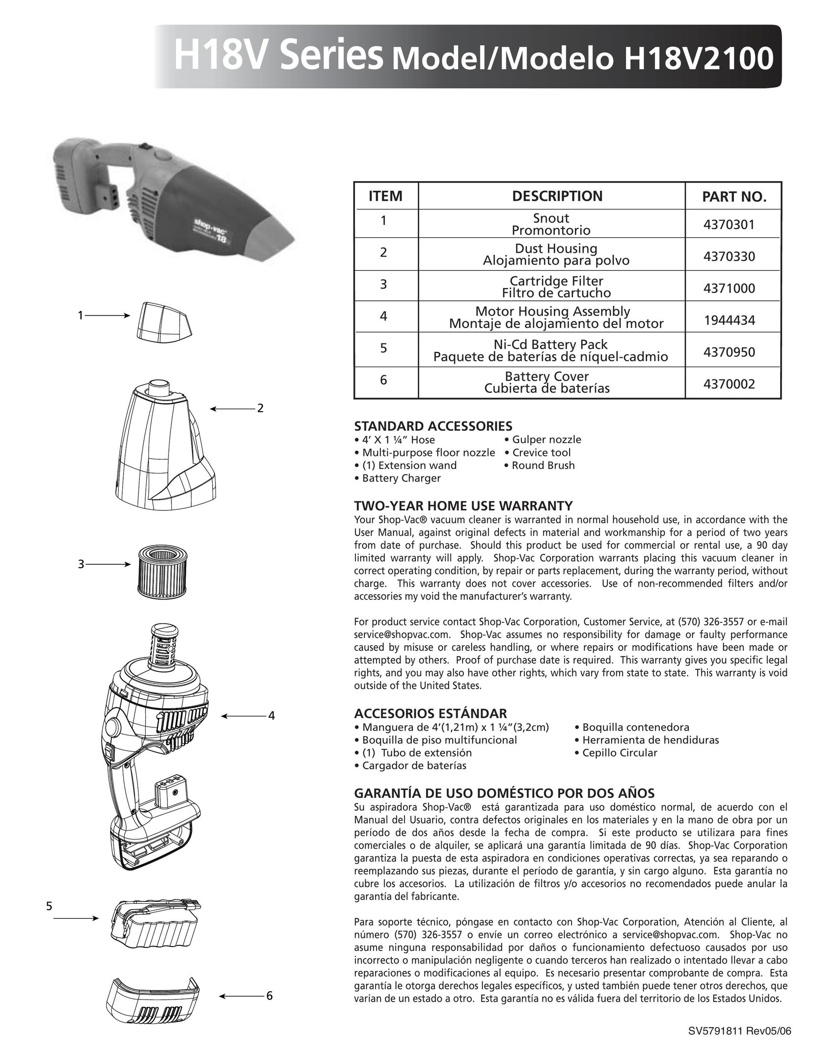 Shop-Vac H18V2100 Vacuum Cleaner User Manual