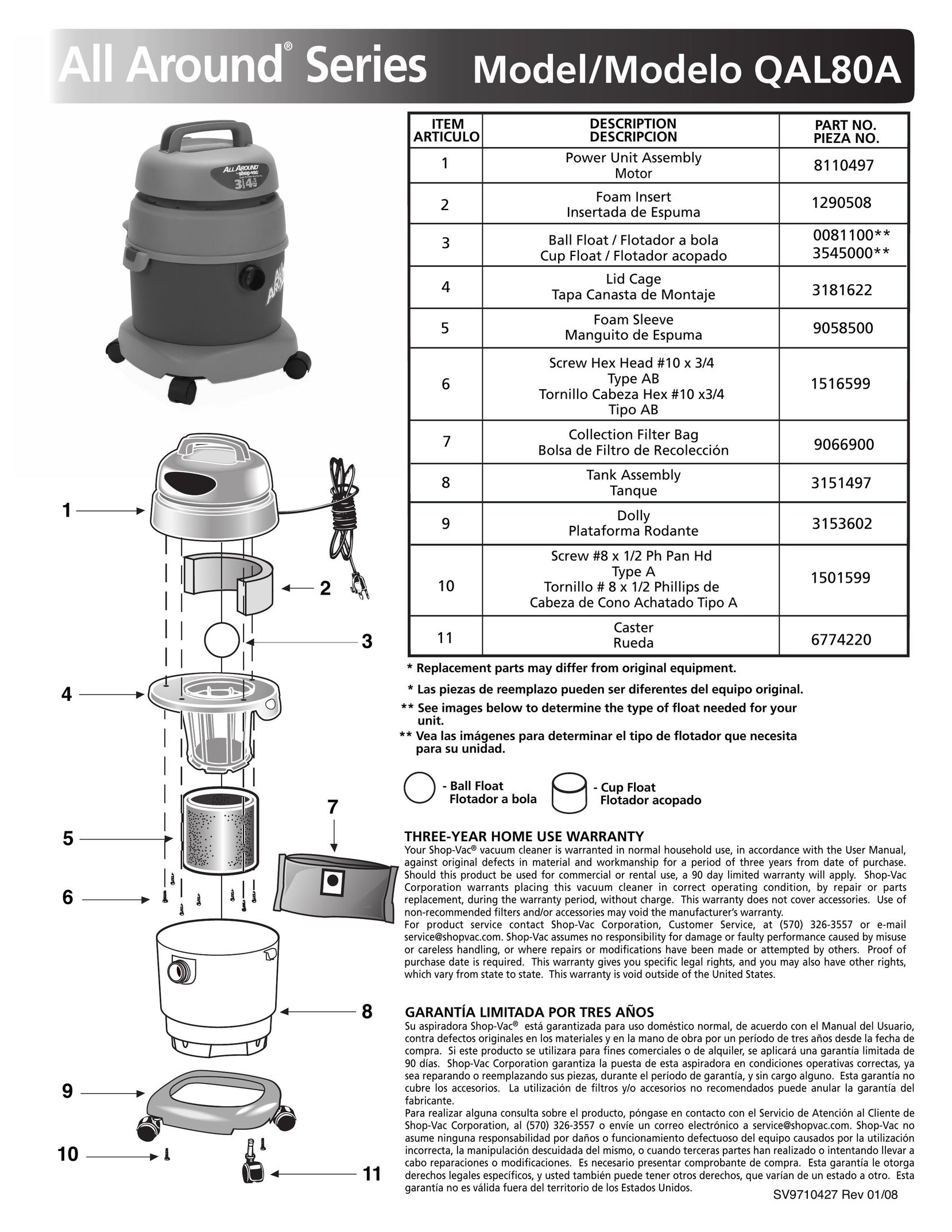 Shop-Vac QAL80A Vacuum Cleaner User Manual