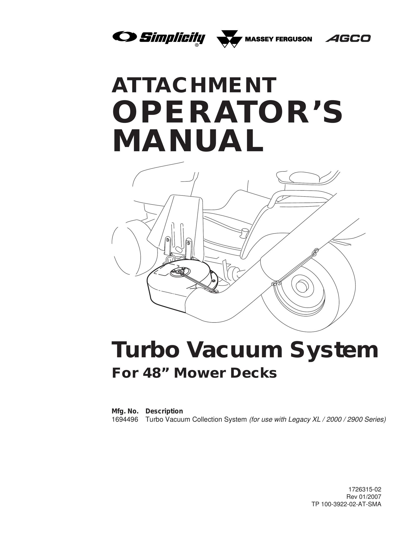 Snapper 1694496 Vacuum Cleaner User Manual