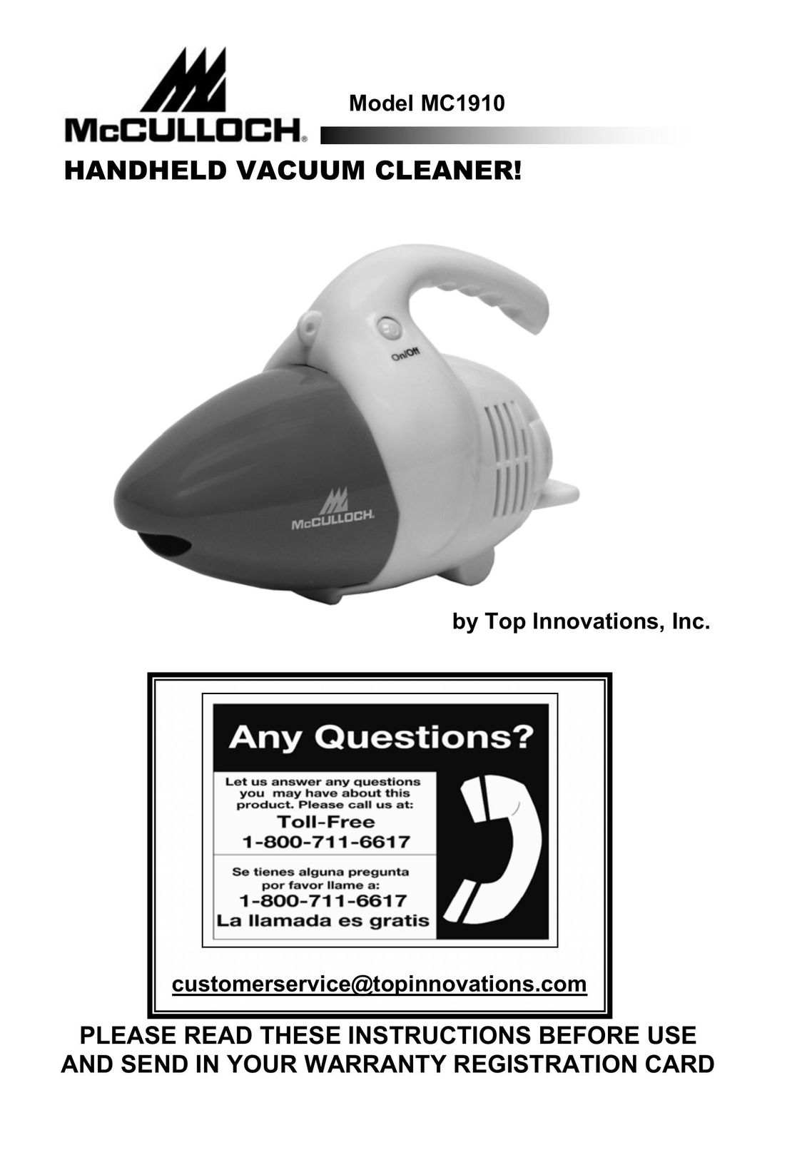 Top Innovations MC1910 Vacuum Cleaner User Manual