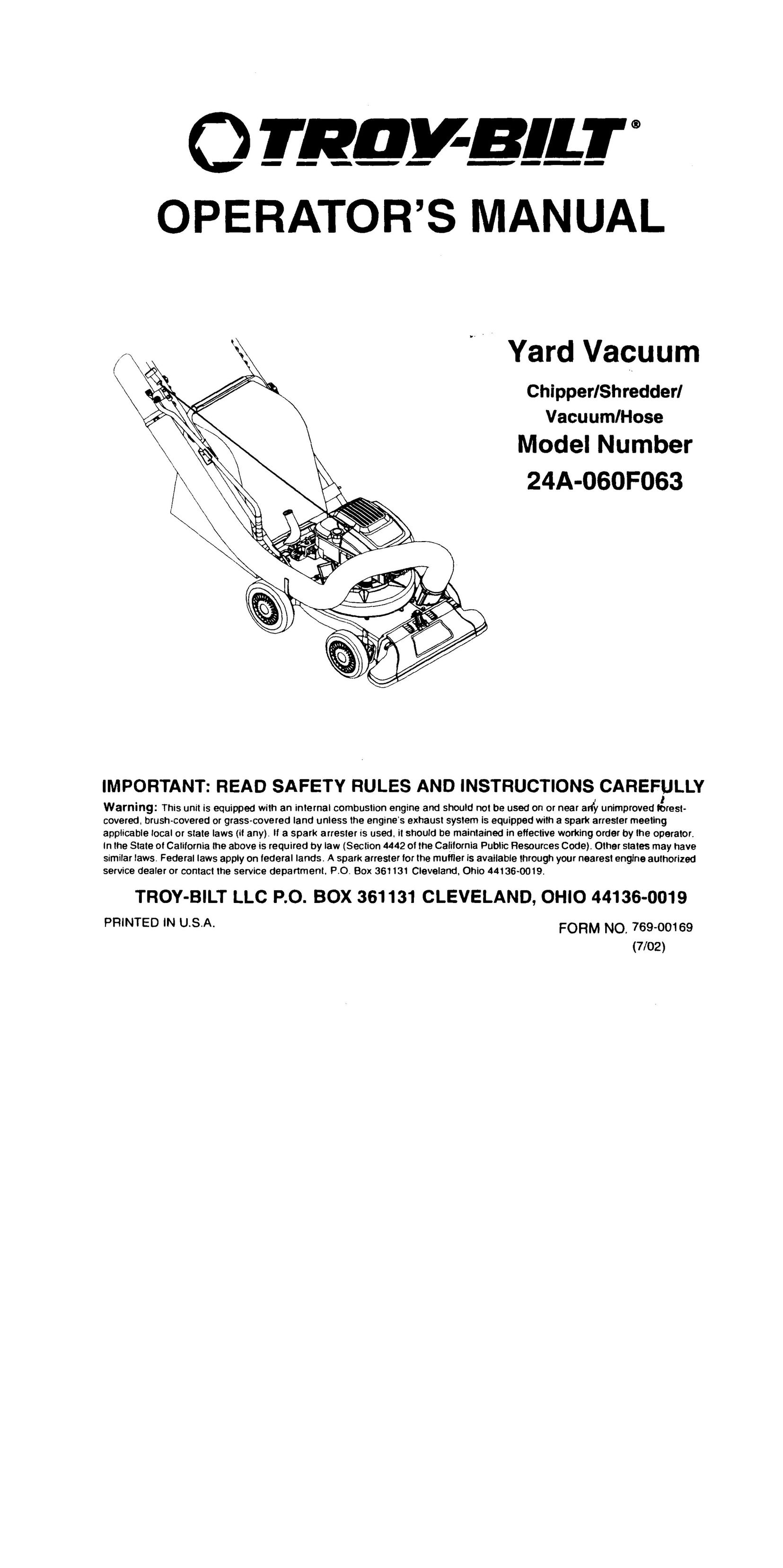 Troy-Bilt 24A-060F063 Vacuum Cleaner User Manual