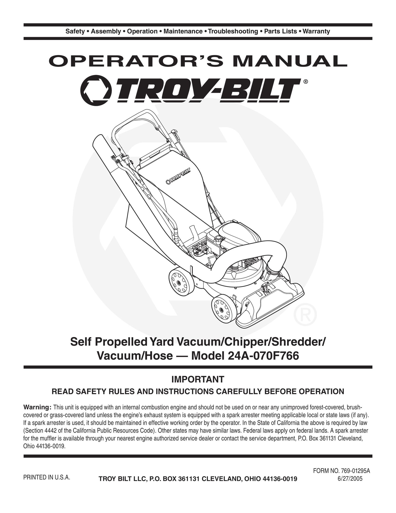 Troy-Bilt 24A-070F768 Vacuum Cleaner User Manual