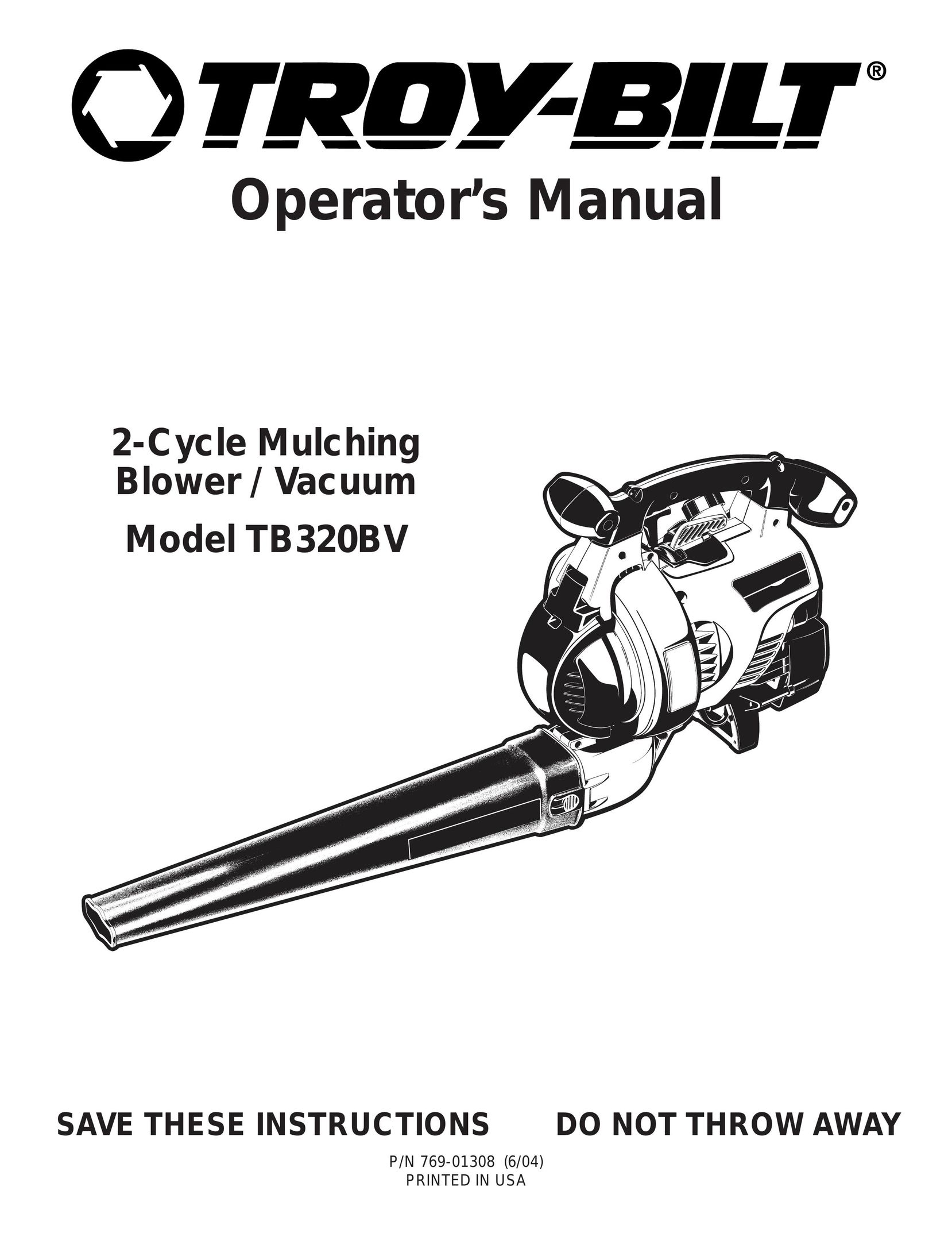 Troy-Bilt TB320BV Vacuum Cleaner User Manual