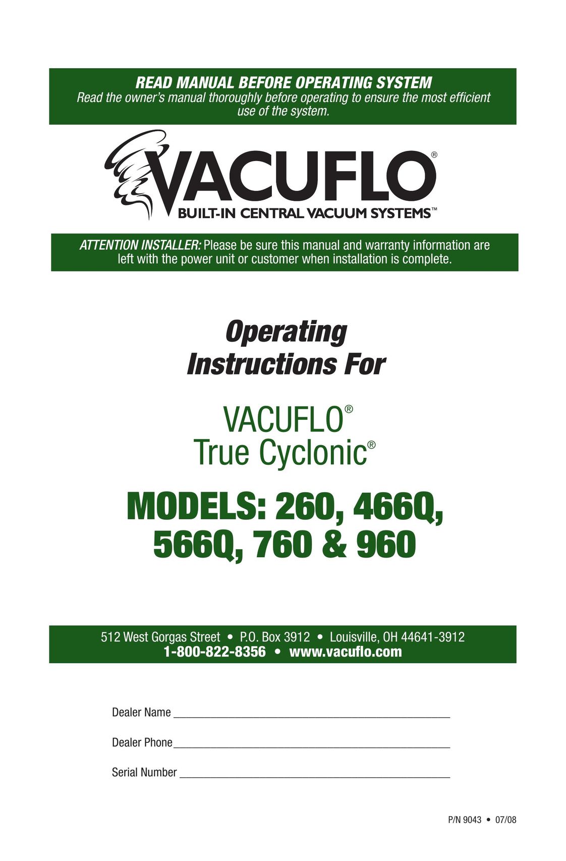 Vacuflo 466Q Vacuum Cleaner User Manual