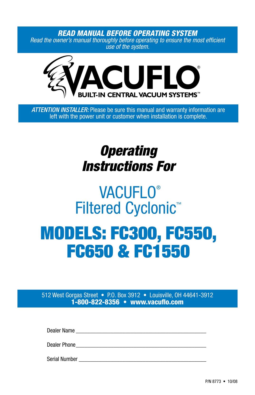 Vacuflo FC1550 Vacuum Cleaner User Manual