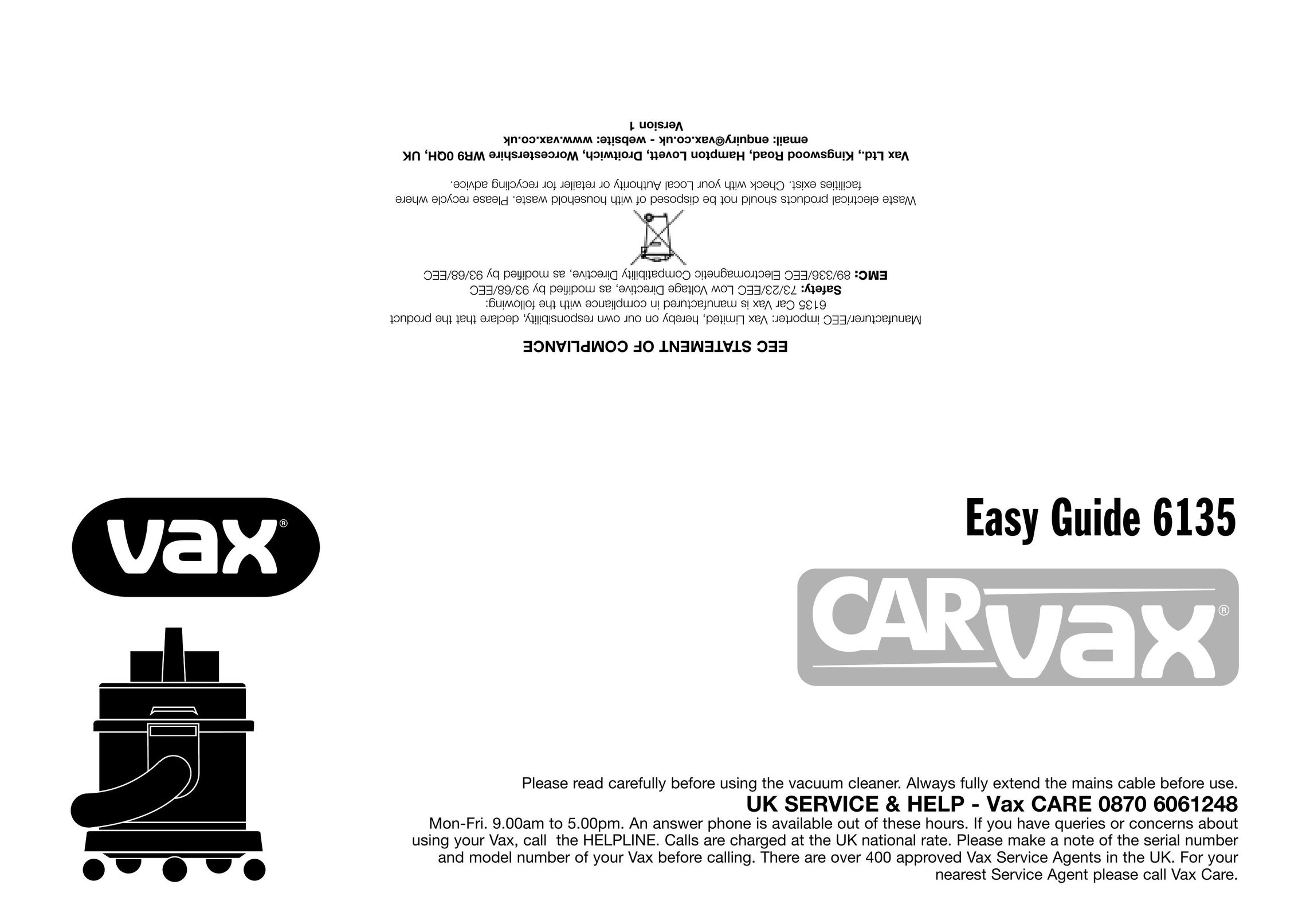 Vax 6135 Vacuum Cleaner User Manual
