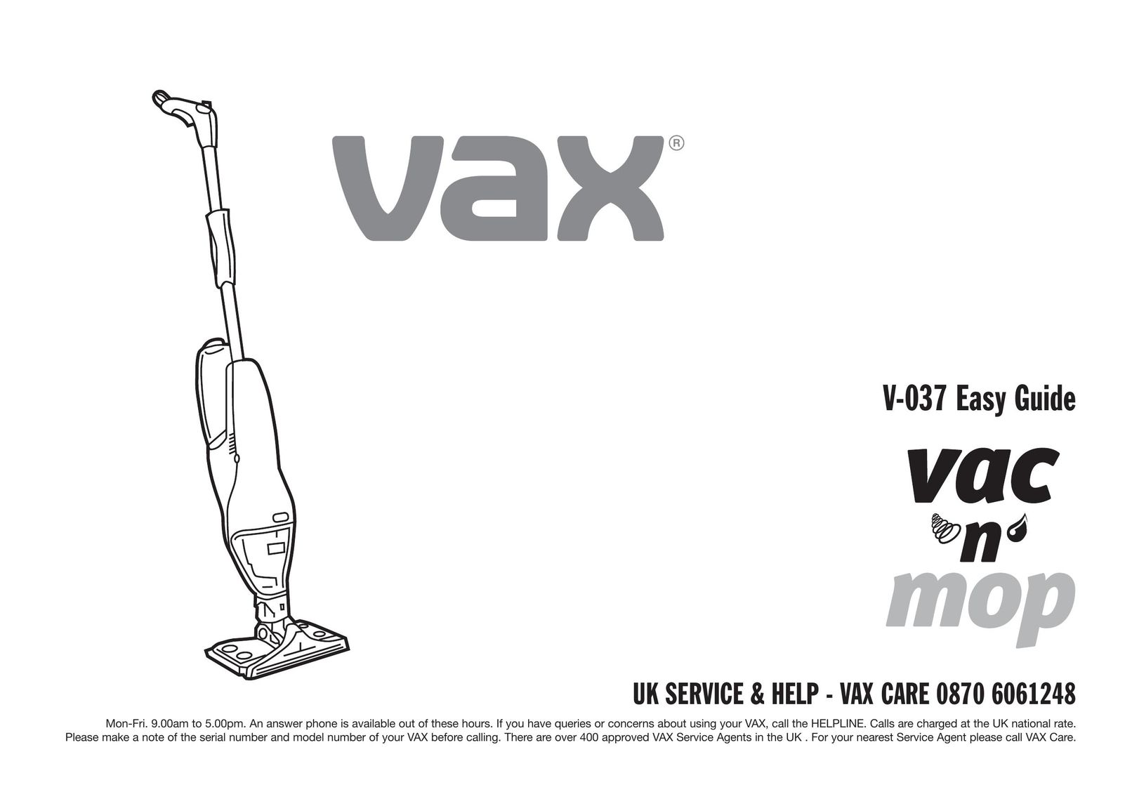 Vax V-037 Vacuum Cleaner User Manual
