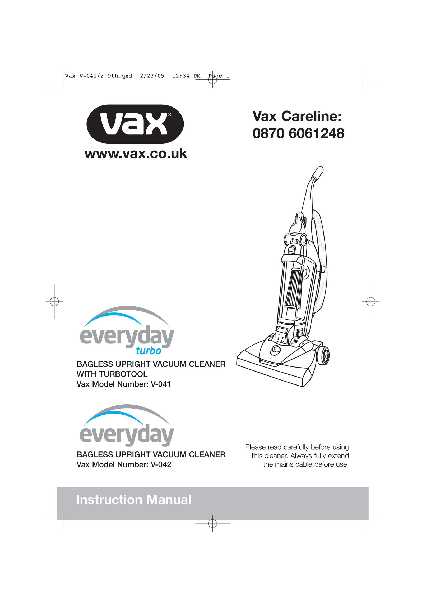 Vax V-041 Vacuum Cleaner User Manual
