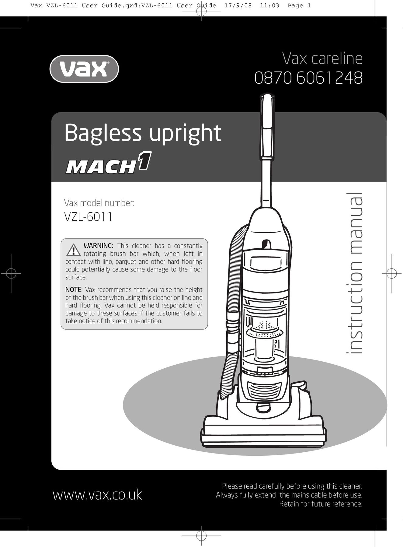 Vizio VZL-6011 Vacuum Cleaner User Manual