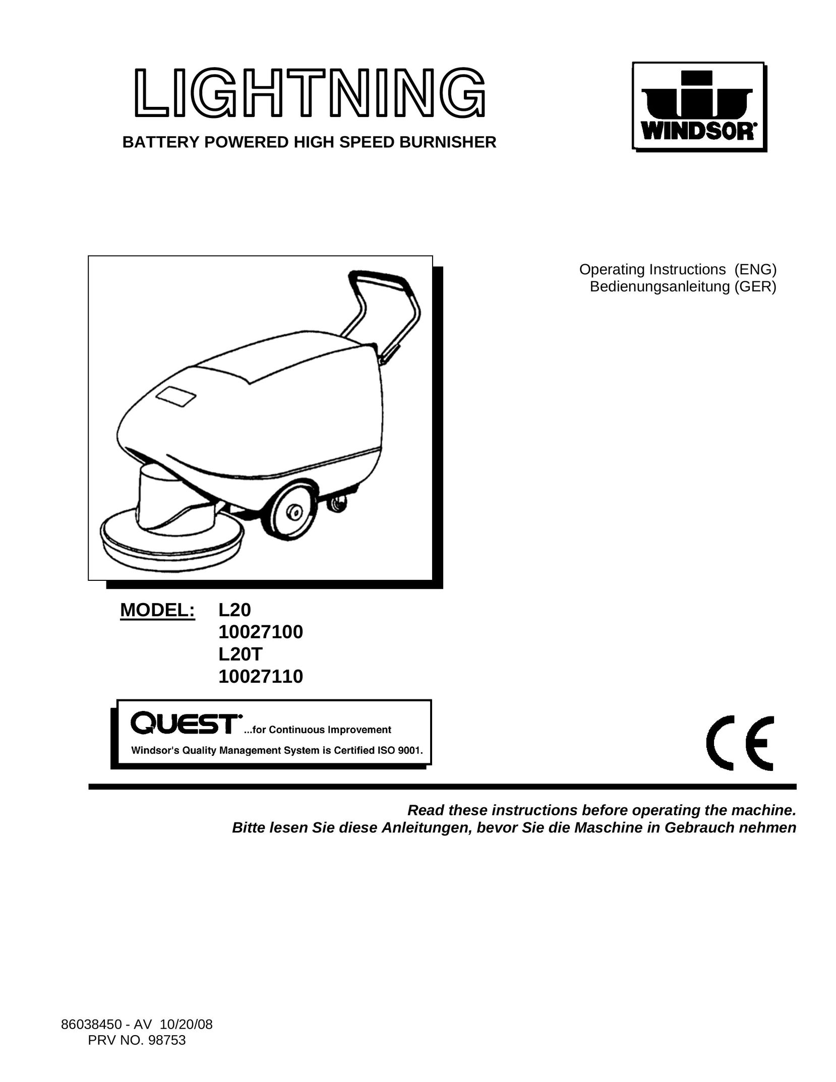 Windsor 10027100 Vacuum Cleaner User Manual