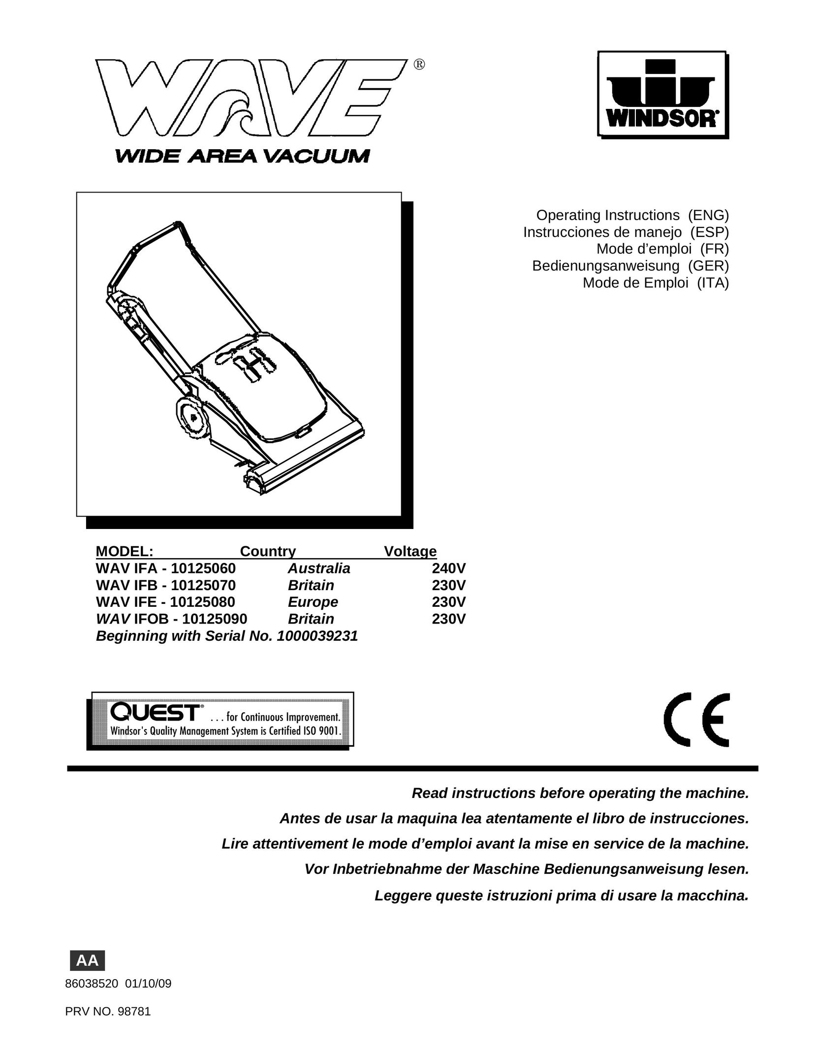 Windsor 10125080 Vacuum Cleaner User Manual