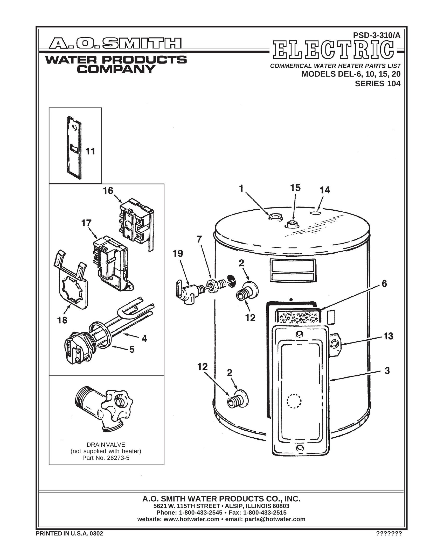 A.O. Smith 104 Series Water Heater User Manual