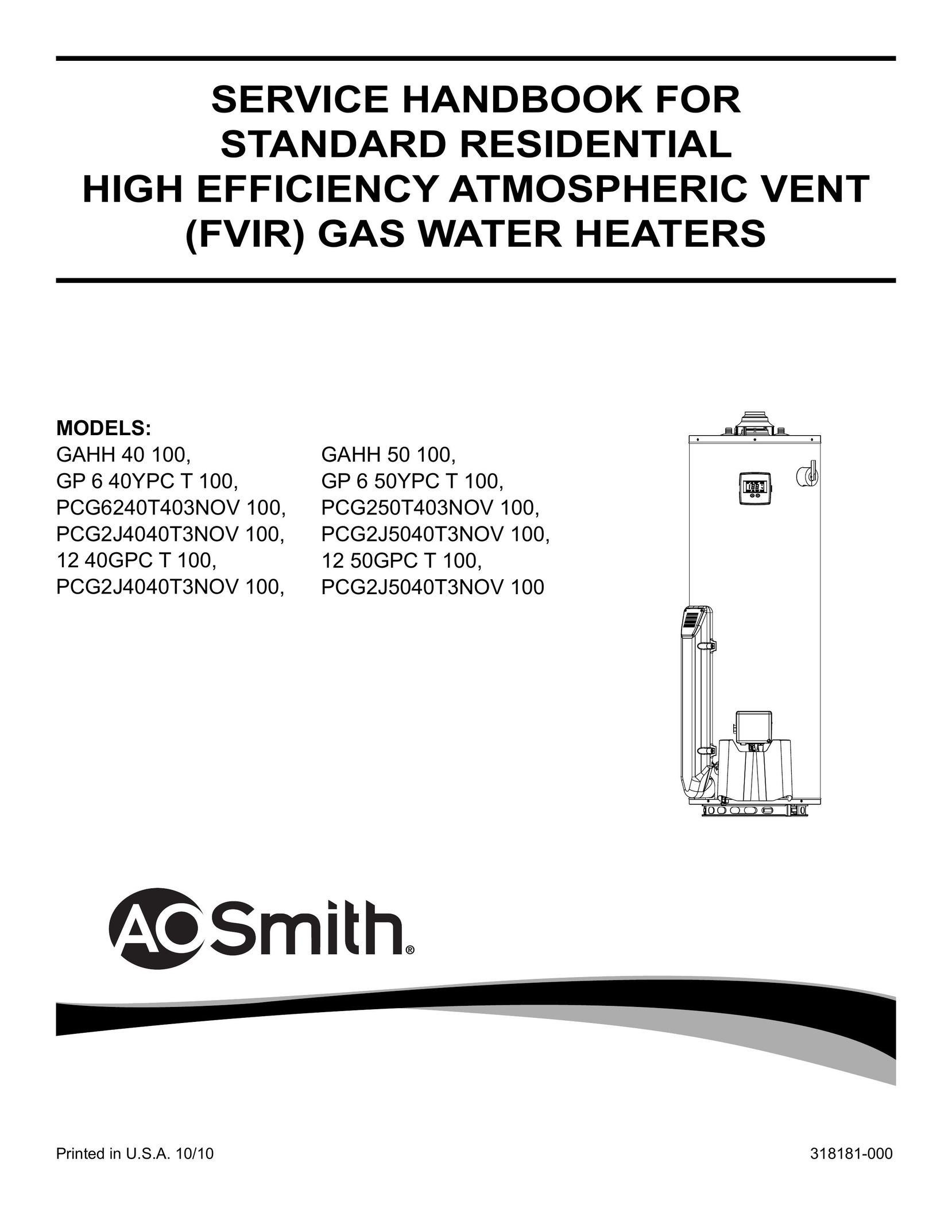 A.O. Smith 12 40GPC T 100 Water Heater User Manual