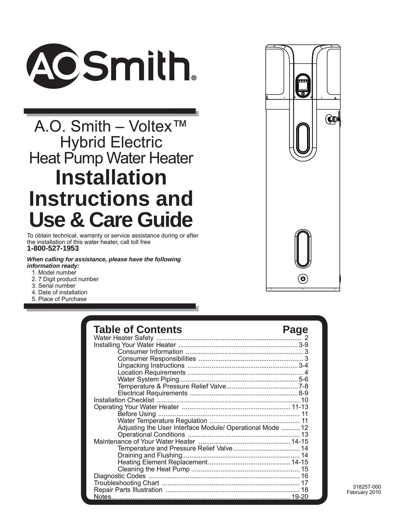 A.O. Smith 318257-000 Water Heater User Manual
