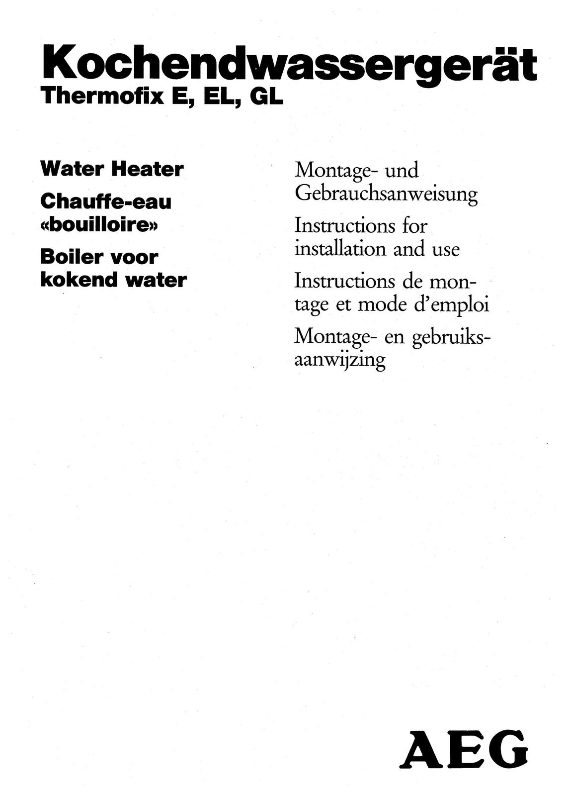AEG EL Water Heater User Manual