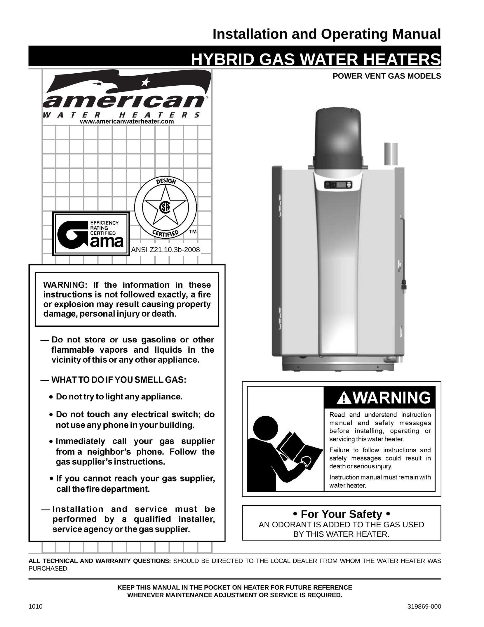 American Water Heater 1010 319869-000 Water Heater User Manual
