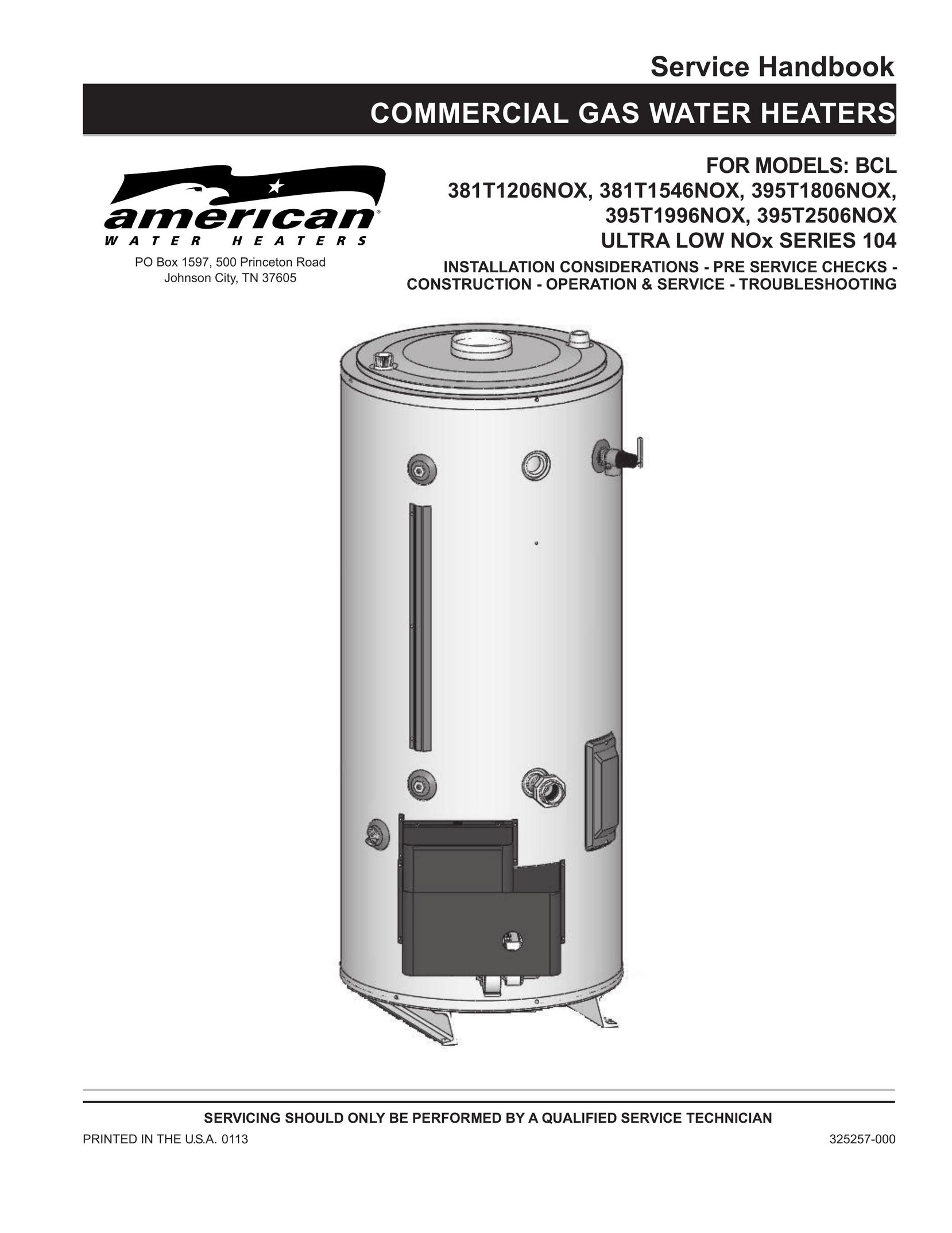 American Water Heater 395T1806NOX Water Heater User Manual