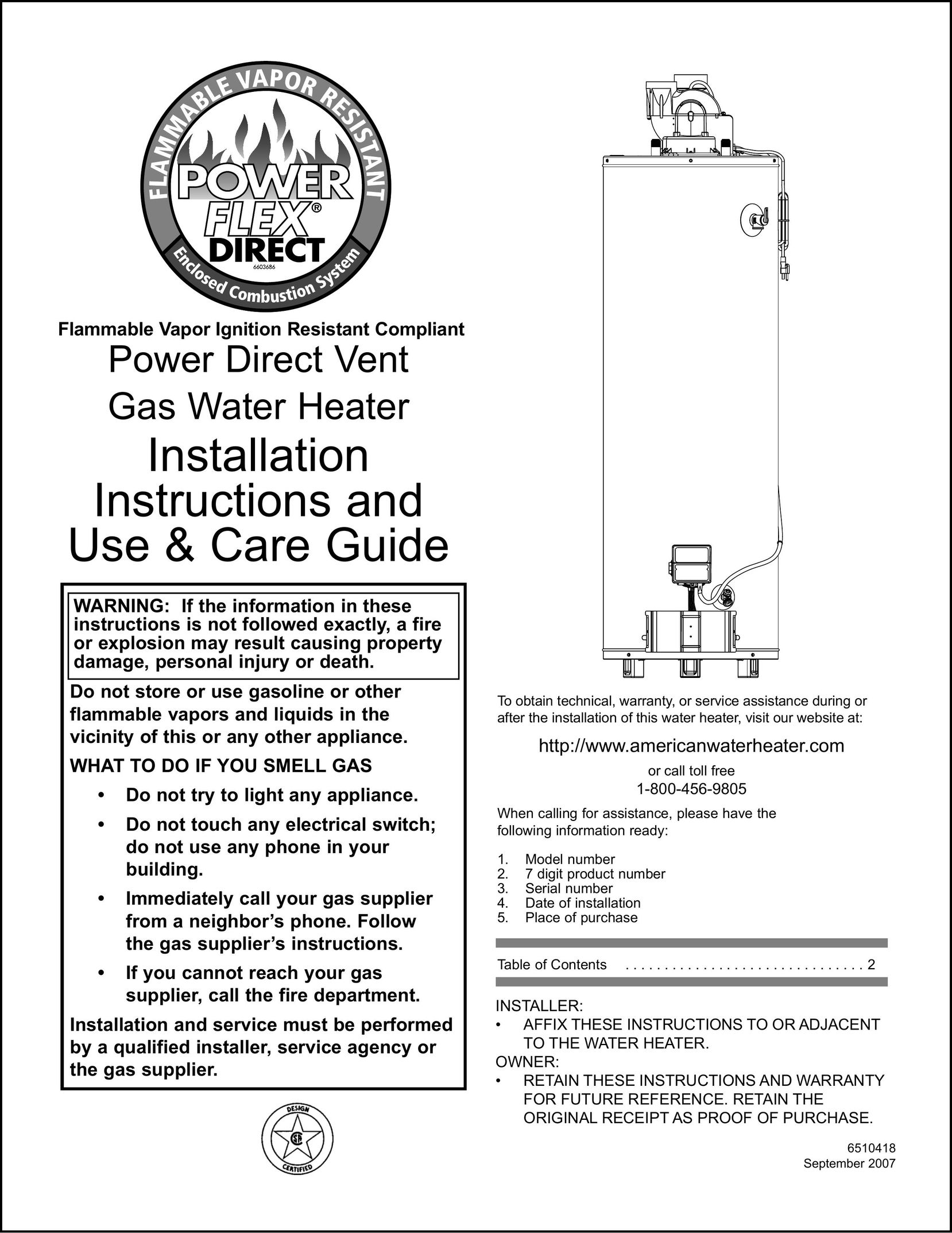 American Water Heater 40-42K BTU Water Heater User Manual