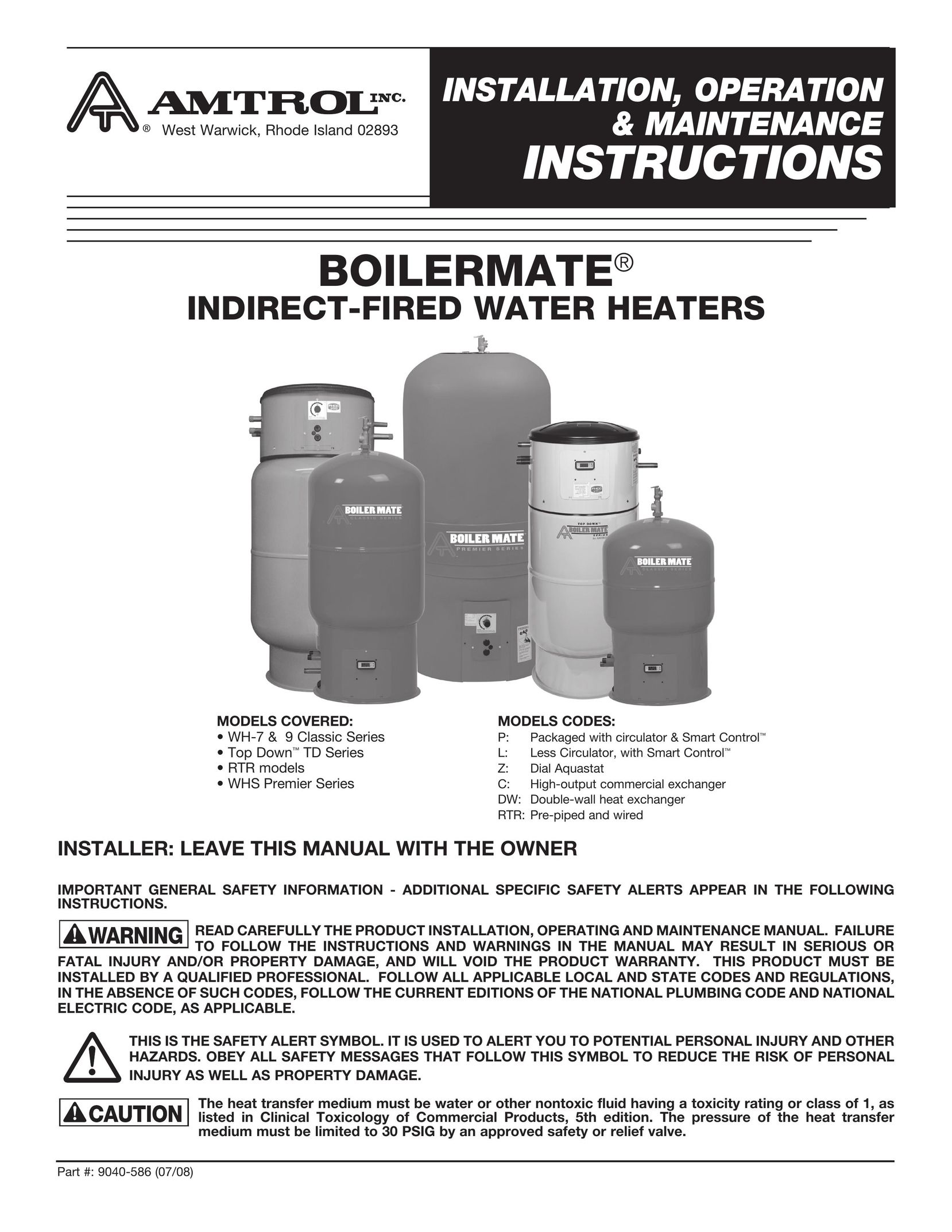 Amtrol RTR Water Heater User Manual