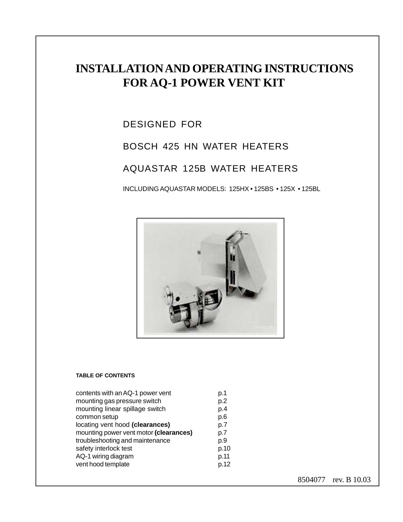 AquaStar 125BL Water Heater User Manual