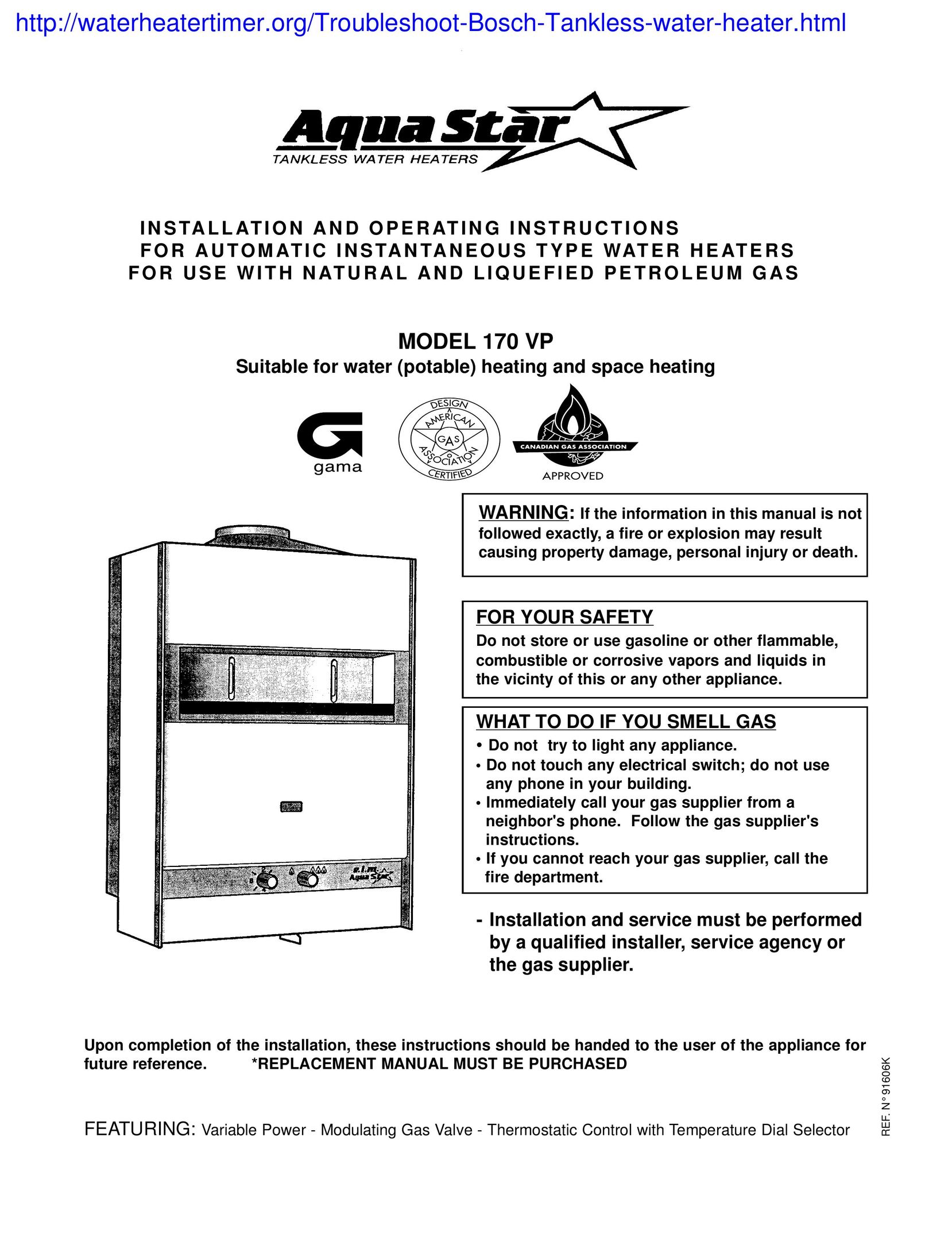 AquaStar 170 VP Water Heater User Manual