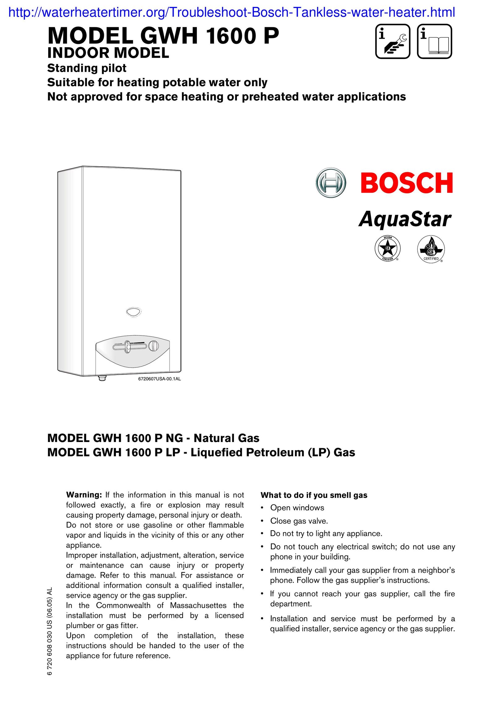 AquaStar GWH 1600 P Water Heater User Manual