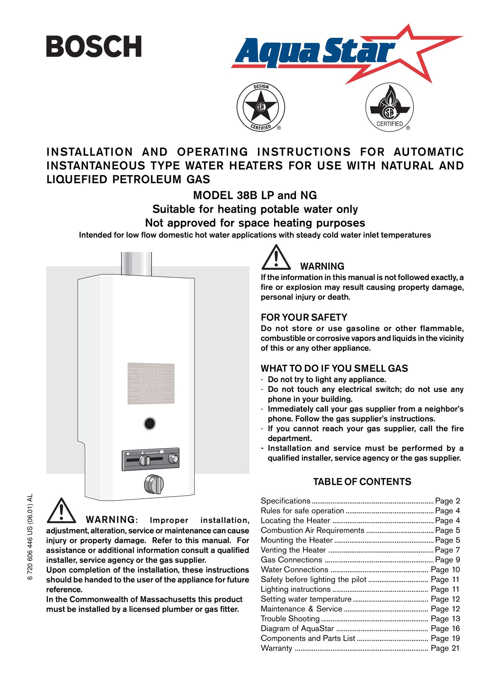 AquaStar NG Water Heater User Manual