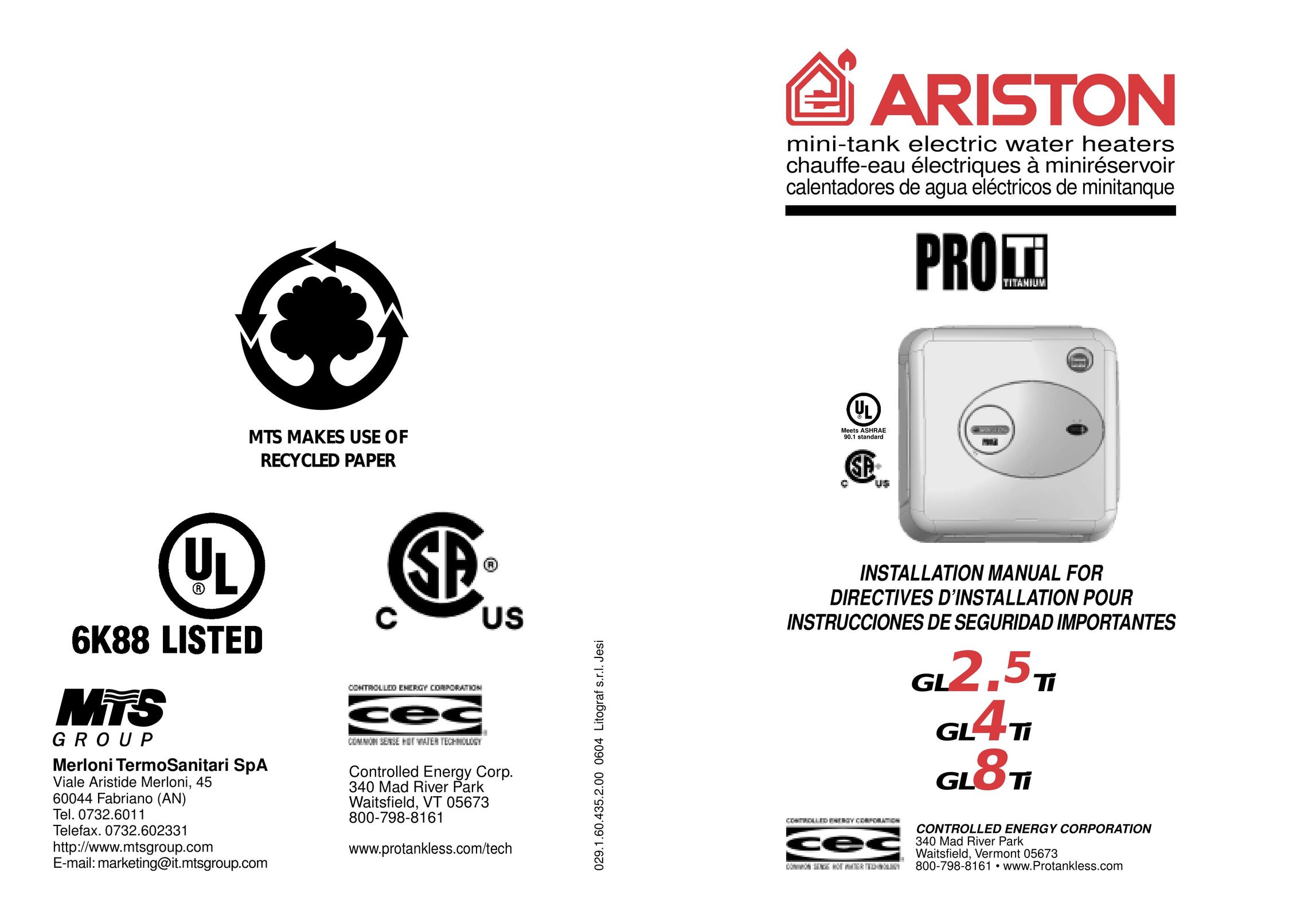 Ariston GL 4 Ti Water Heater User Manual