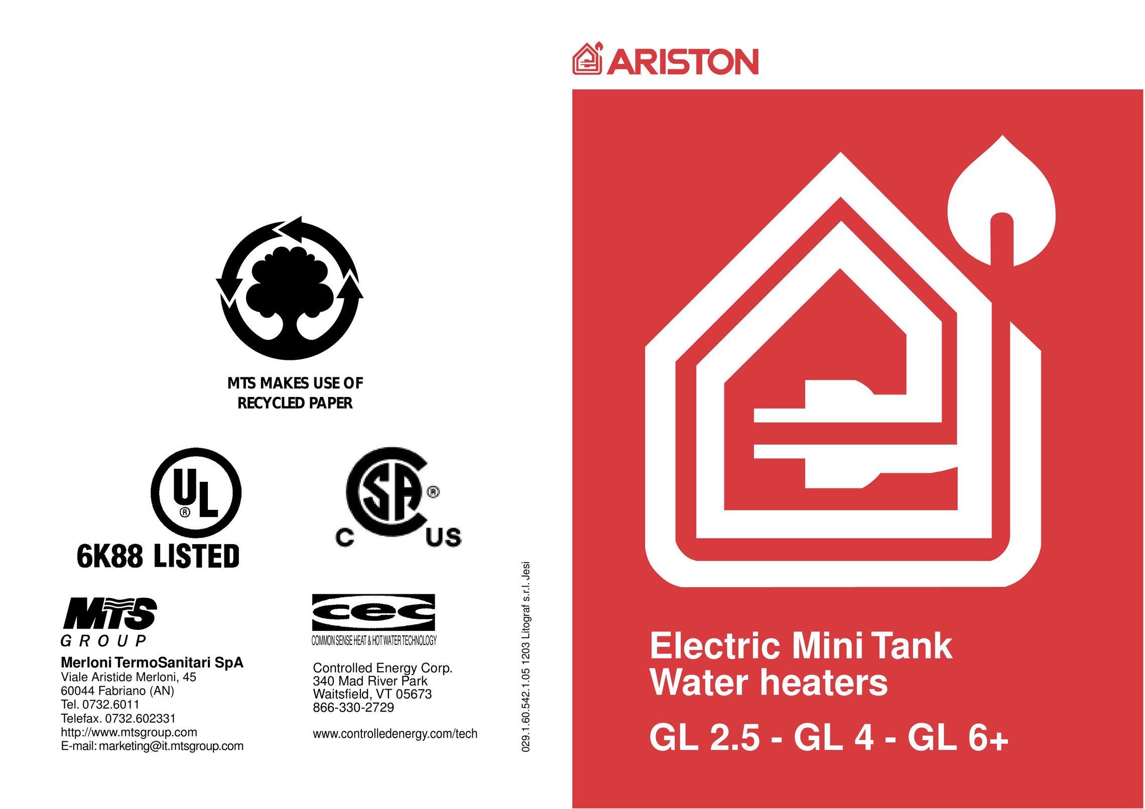 Ariston GL6-PLUS Water Heater User Manual
