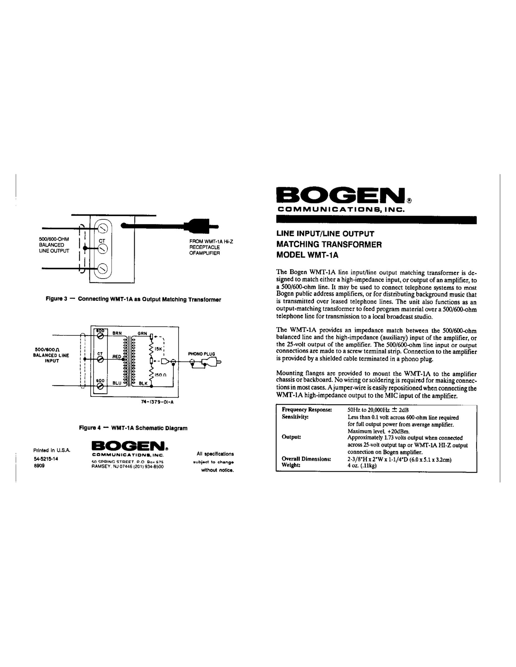 Bogen WMT-1A Water Heater User Manual