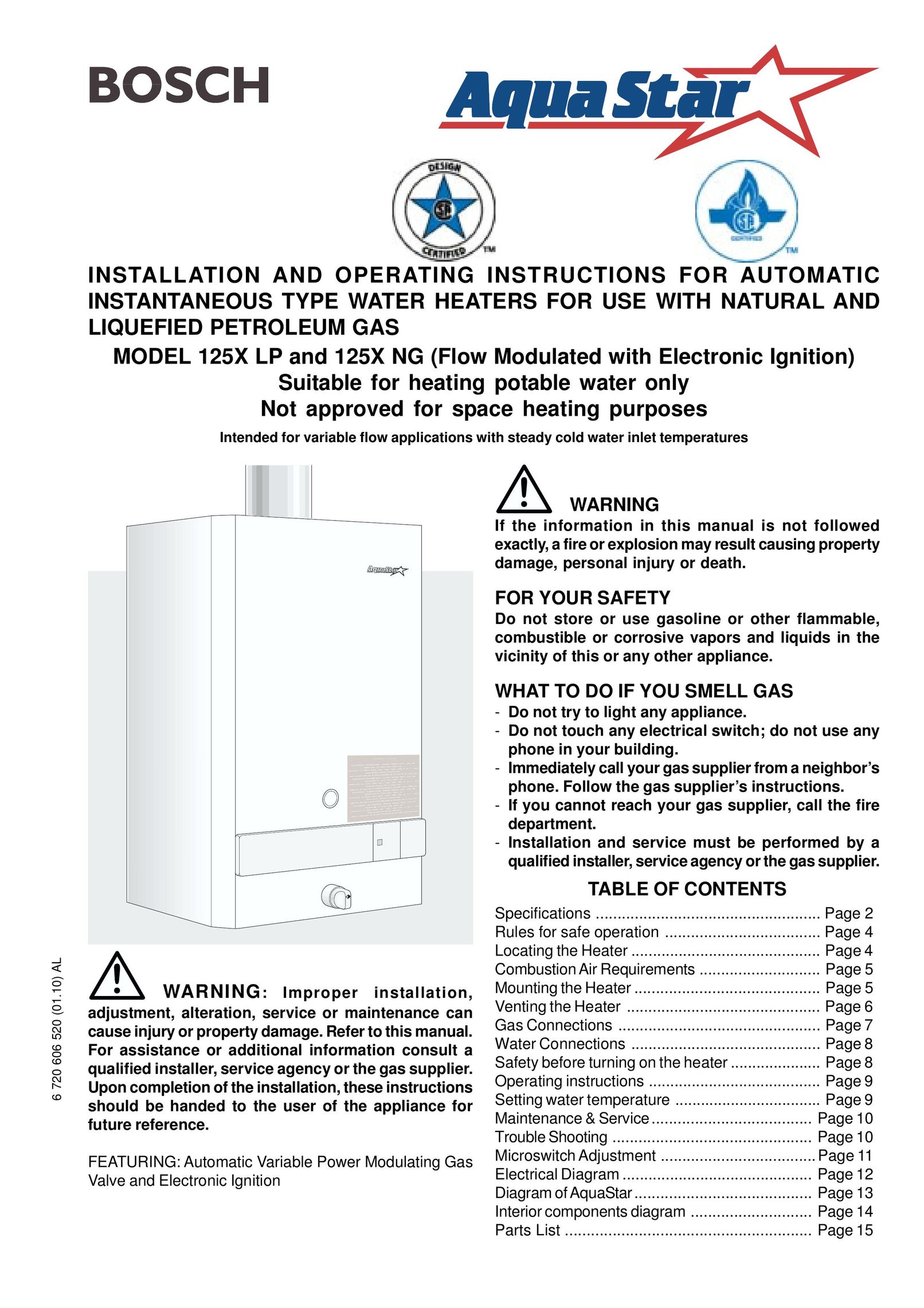Bosch Appliances 125X LP Water Heater User Manual