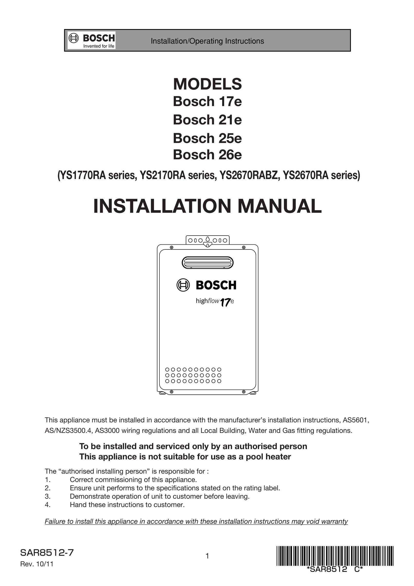Bosch Appliances 17e Water Heater User Manual