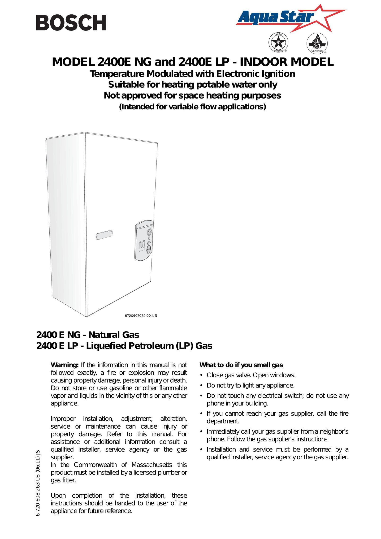 Bosch Appliances 2400E LP Water Heater User Manual