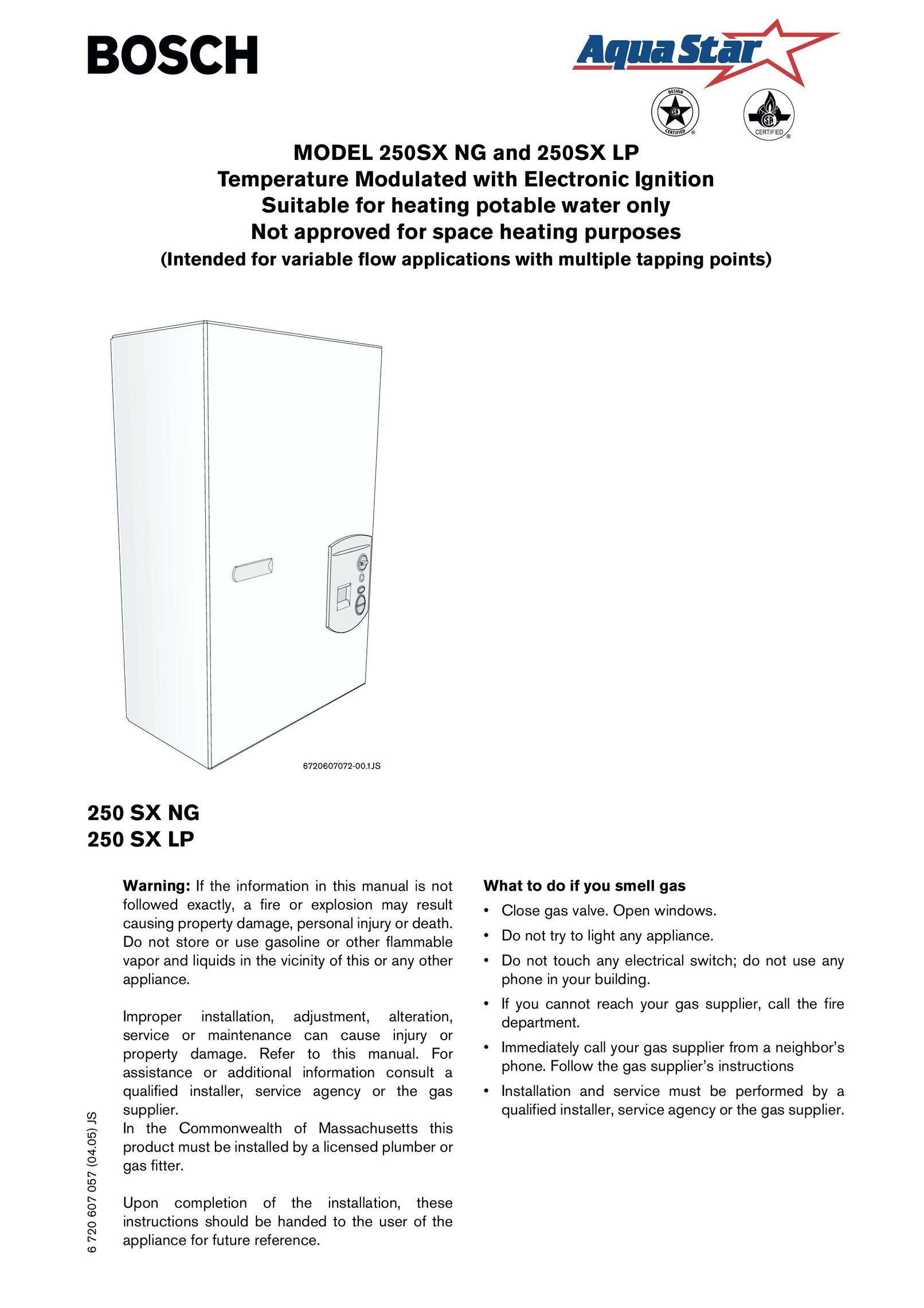 Bosch Appliances 250SX LP Water Heater User Manual