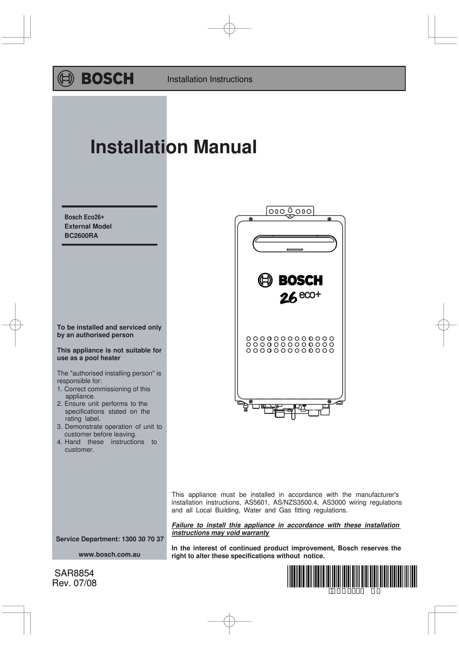Bosch Appliances BC2600RA Water Heater User Manual